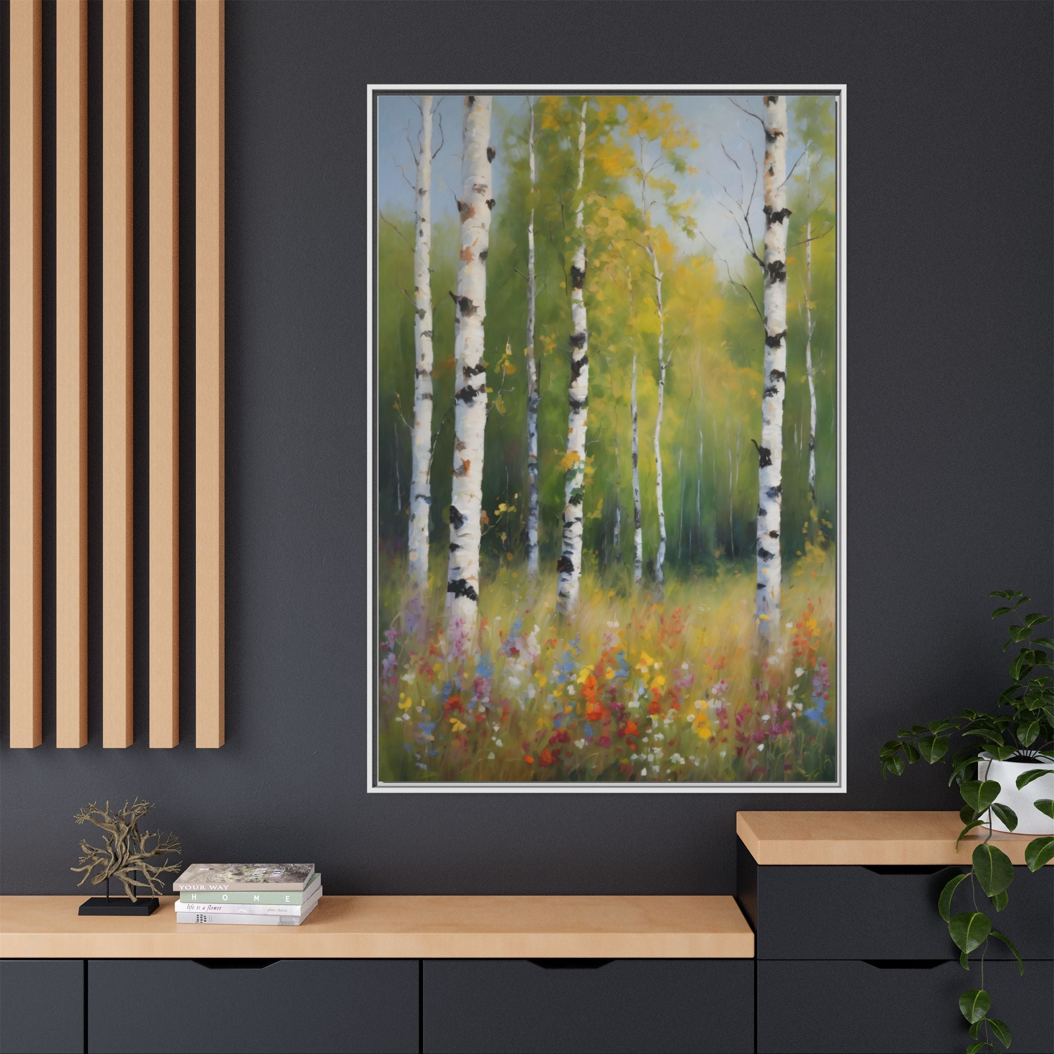 Birch Forest Oil Painting Print, Spring Woodland Canvas Decor