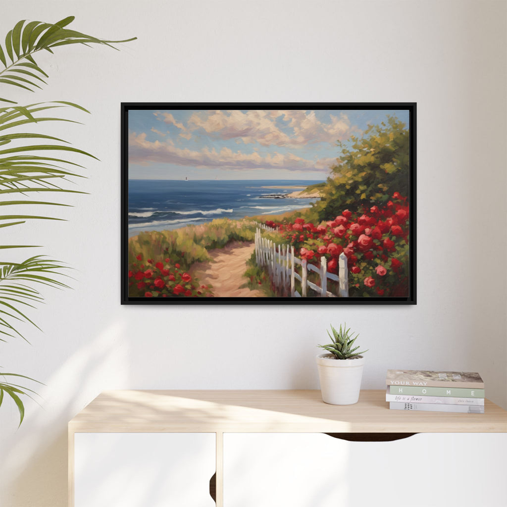 Cape Cod Oil Painting Print – Coastal Rose Beach Landscape Wall Art