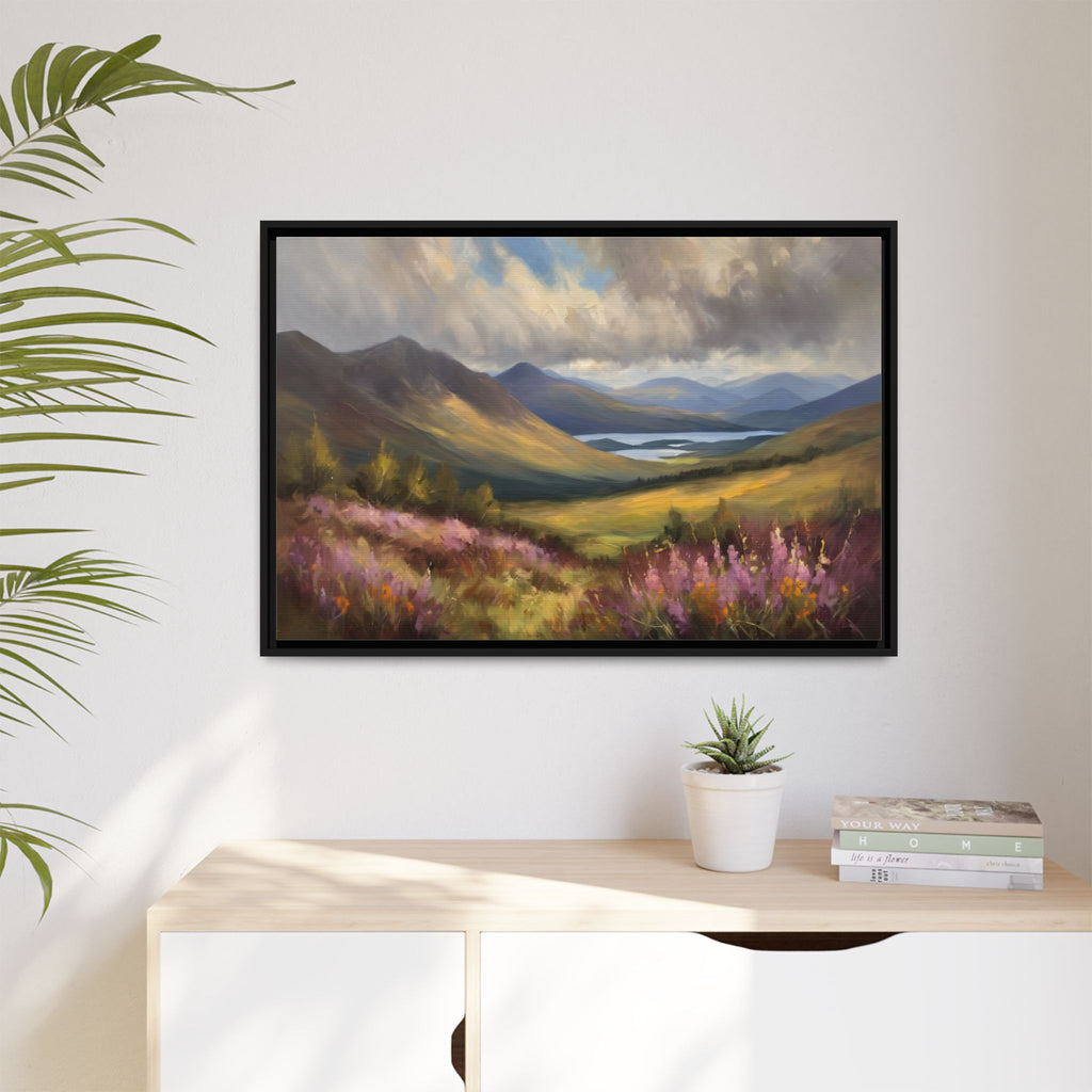 Scottish Highlands Oil Painting Print – Floral Highland Mountain Landscape Wall Art