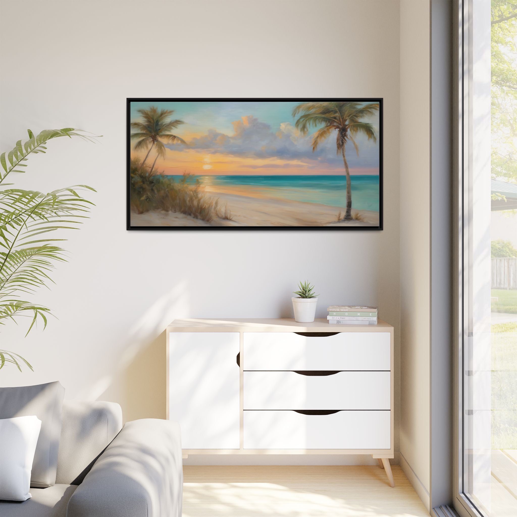 Florida Beach Oil Painting Print – Key West Sunset Coastal Landscape Wall Art