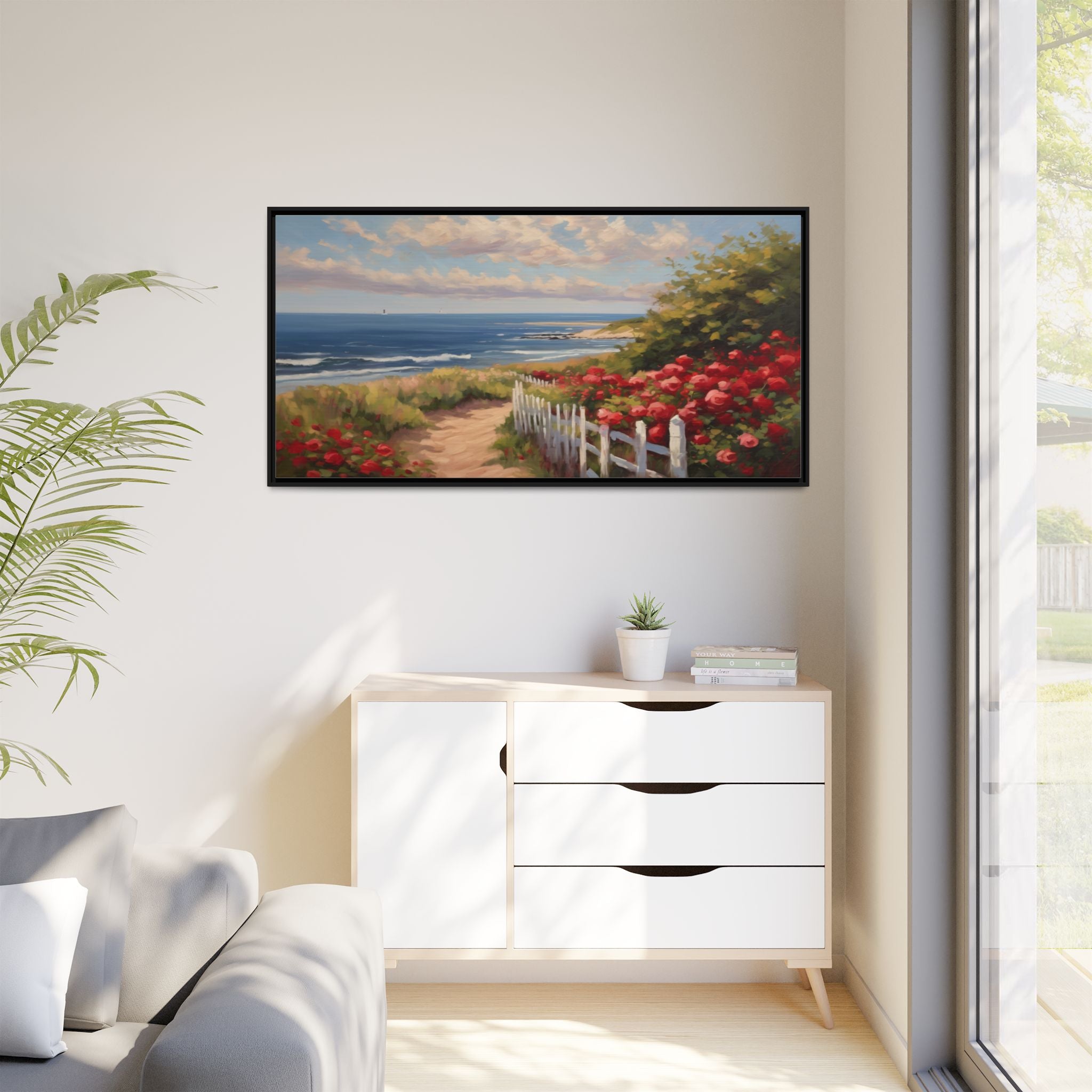 Cape Cod Oil Painting Print – Coastal Rose Beach Landscape Wall Art