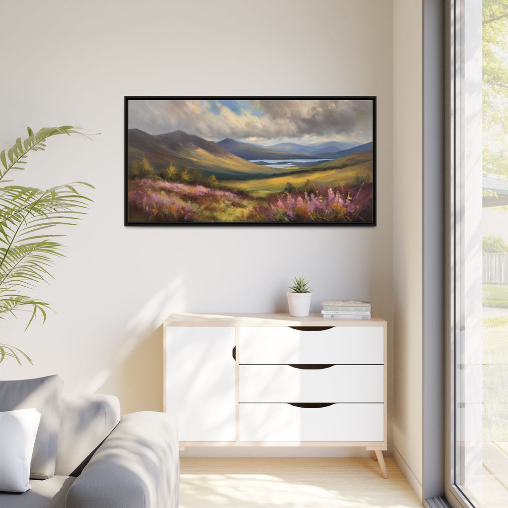 Scottish Highlands Oil Painting Print – Floral Highland Mountain Landscape Wall Art