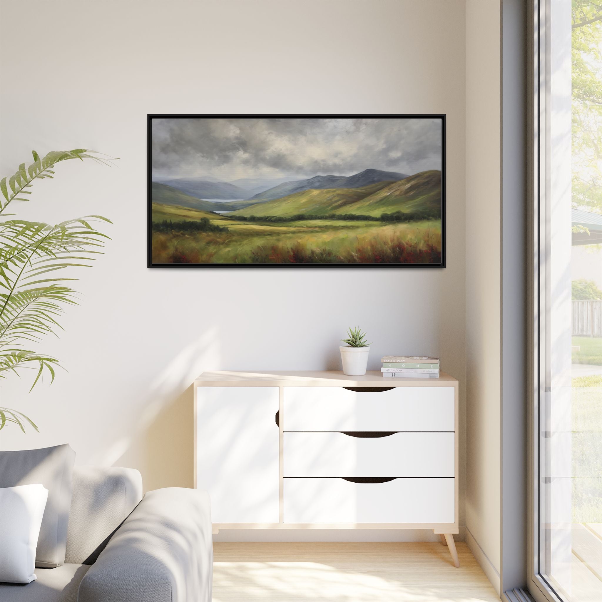 Scottish Highlands Oil Painting Print – Highland Mountain Landscape Wall Art