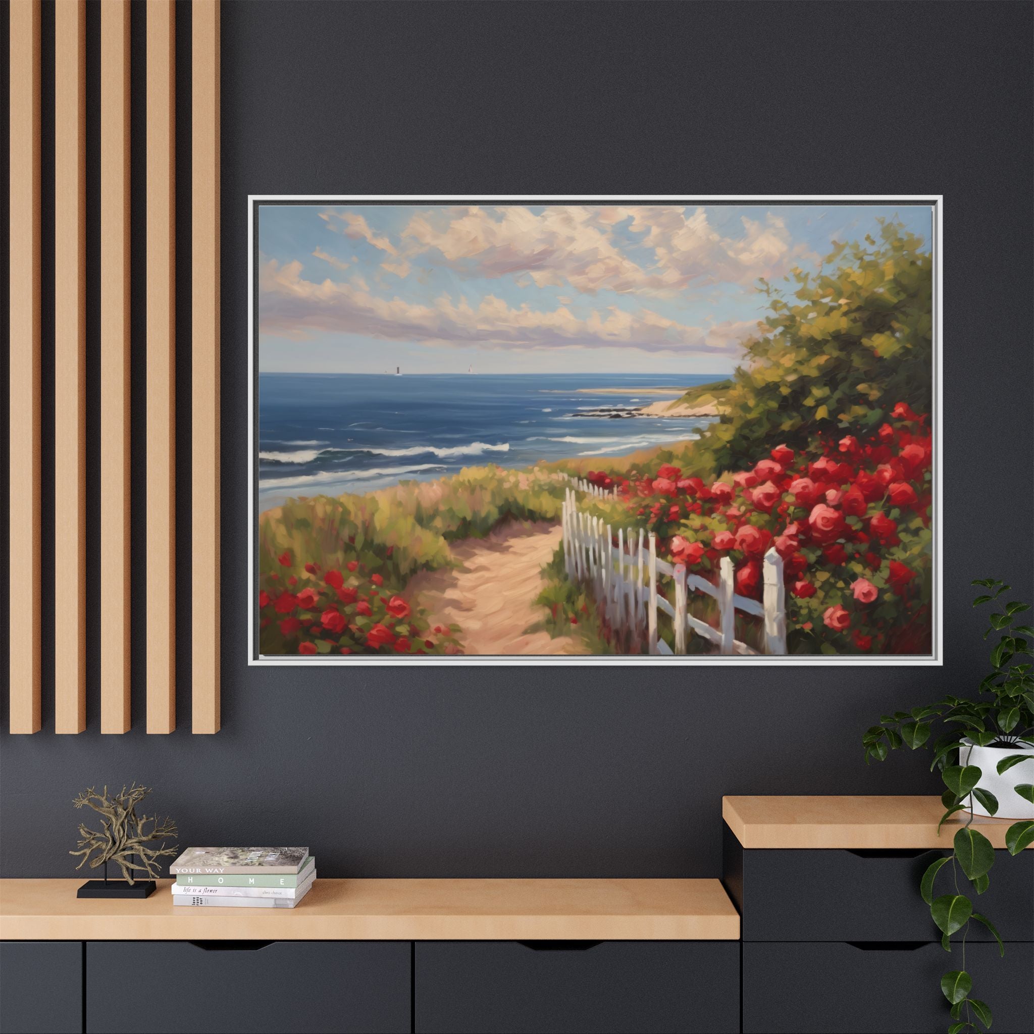 Cape Cod Oil Painting Print – Coastal Rose Beach Landscape Wall Art