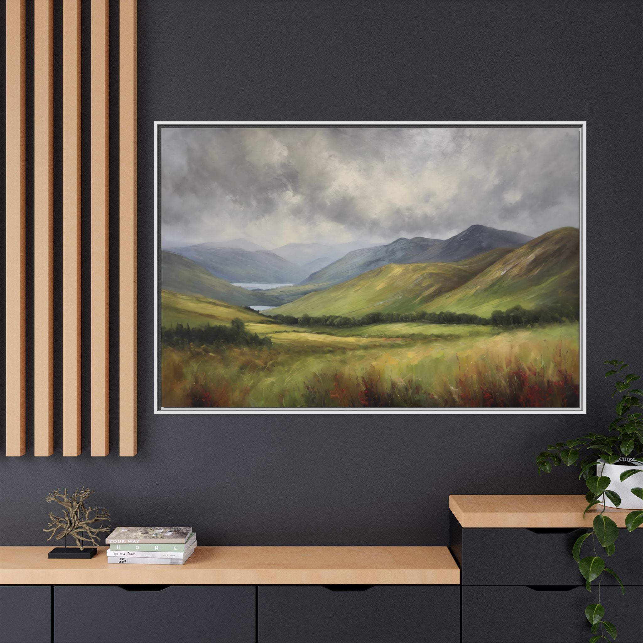 Scottish Highlands Oil Painting Print – Highland Mountain Landscape Wall Art