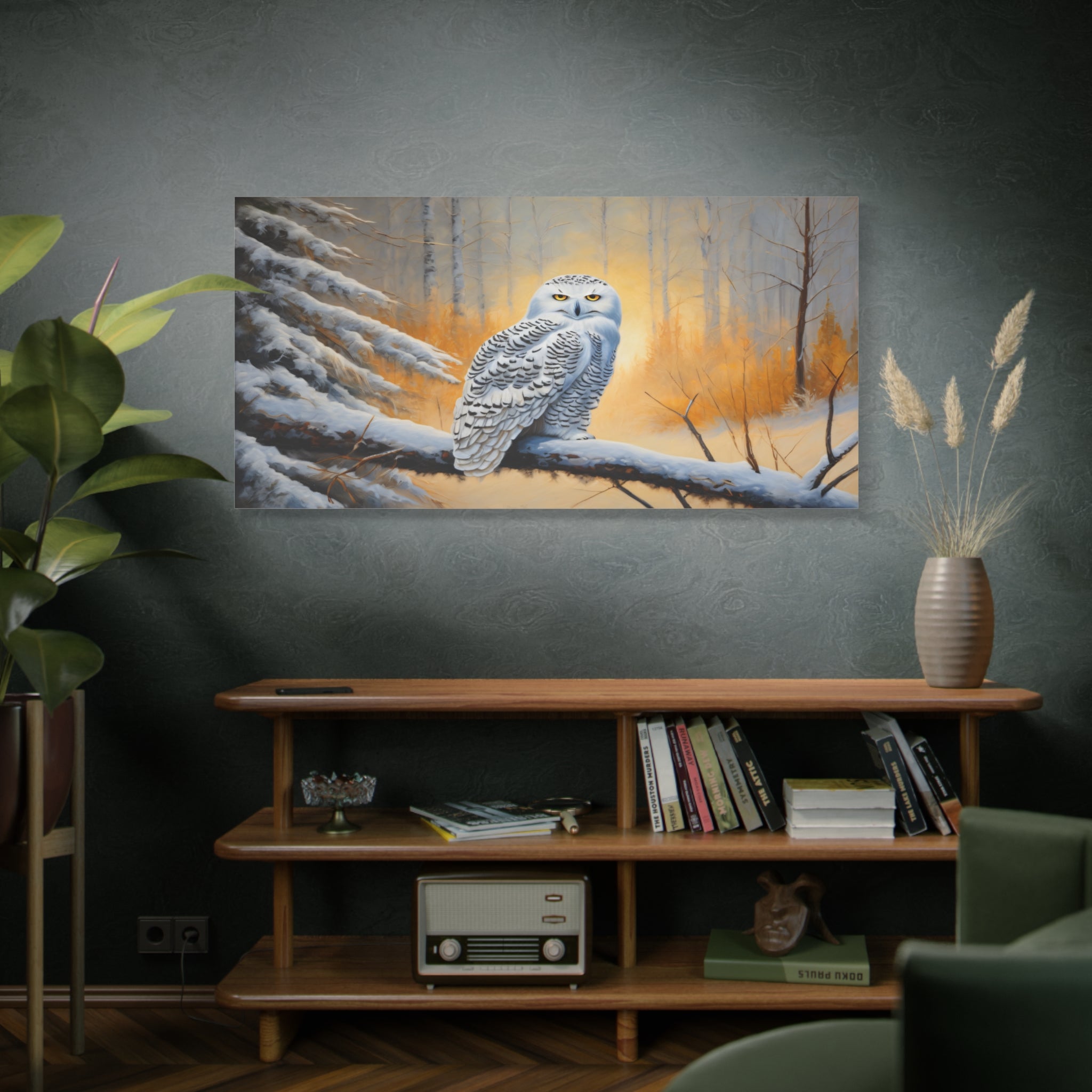 Snowy Owl Oil Painting Print – Winter Forest Wildlife Wall Art