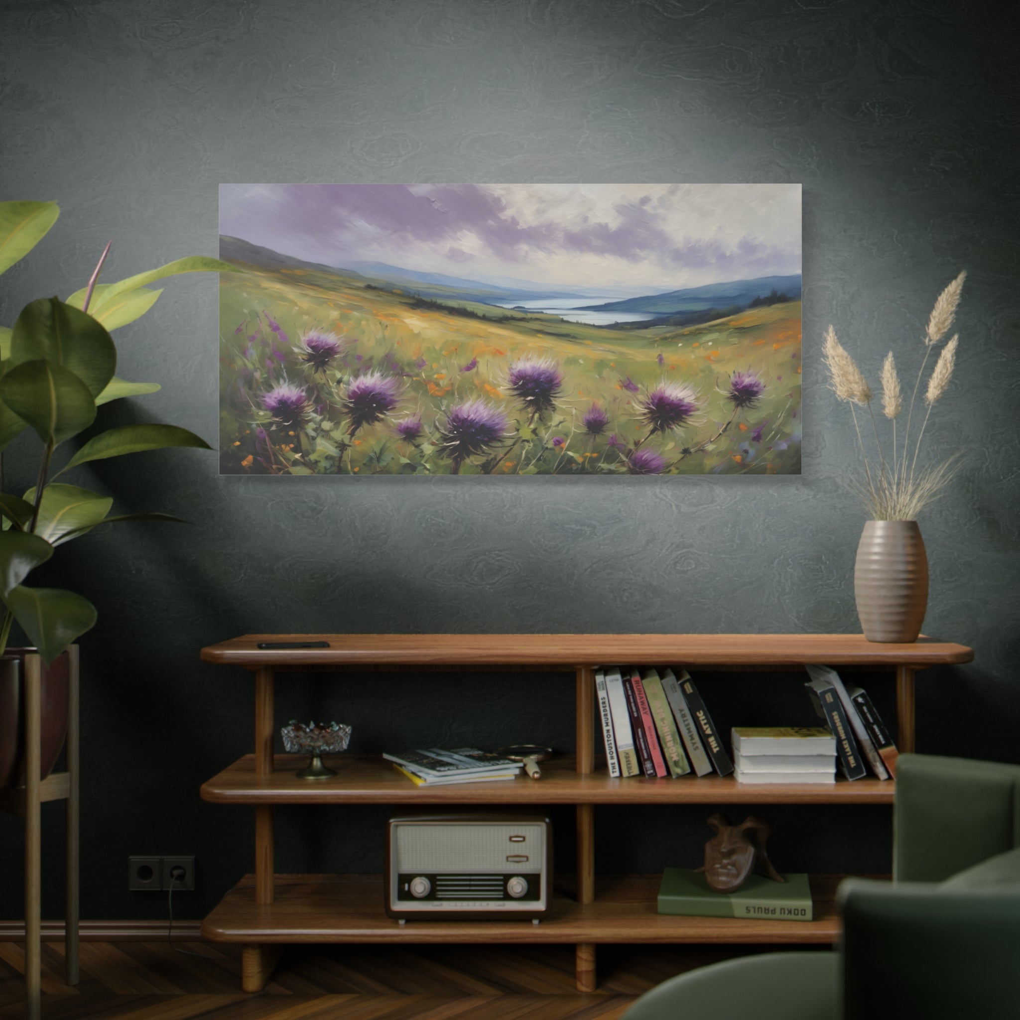 Scottish Highlands Thistle Oil Painting Print – Isle of Skye Wildflower Landscape Wall Art