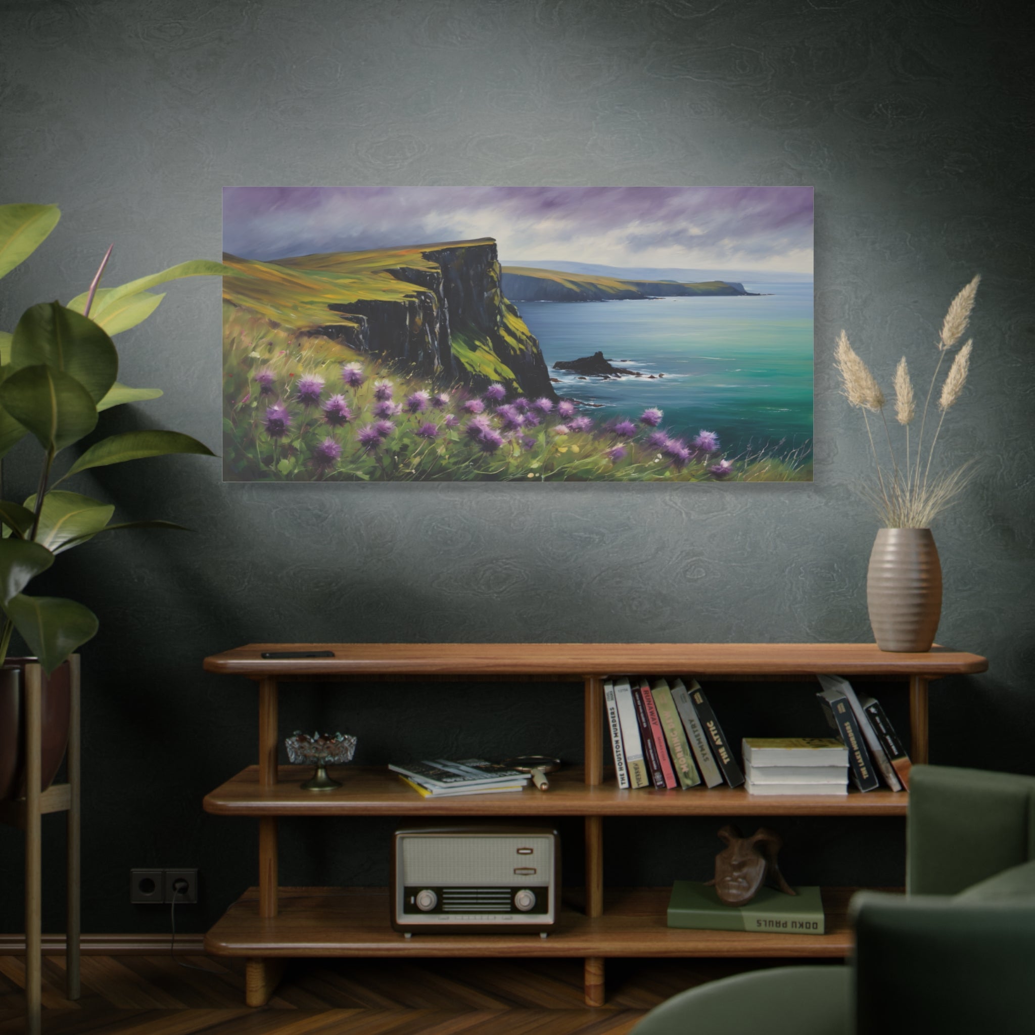 Isle of Skye Oil Painting Print – Scottish Highlands Thistle Landscape Wall Art