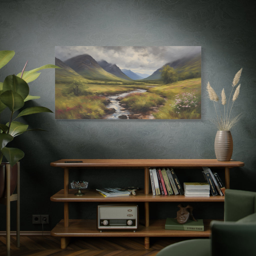 Glencoe Oil Painting Print – Scottish Highlands Mountain Landscape Wall Art
