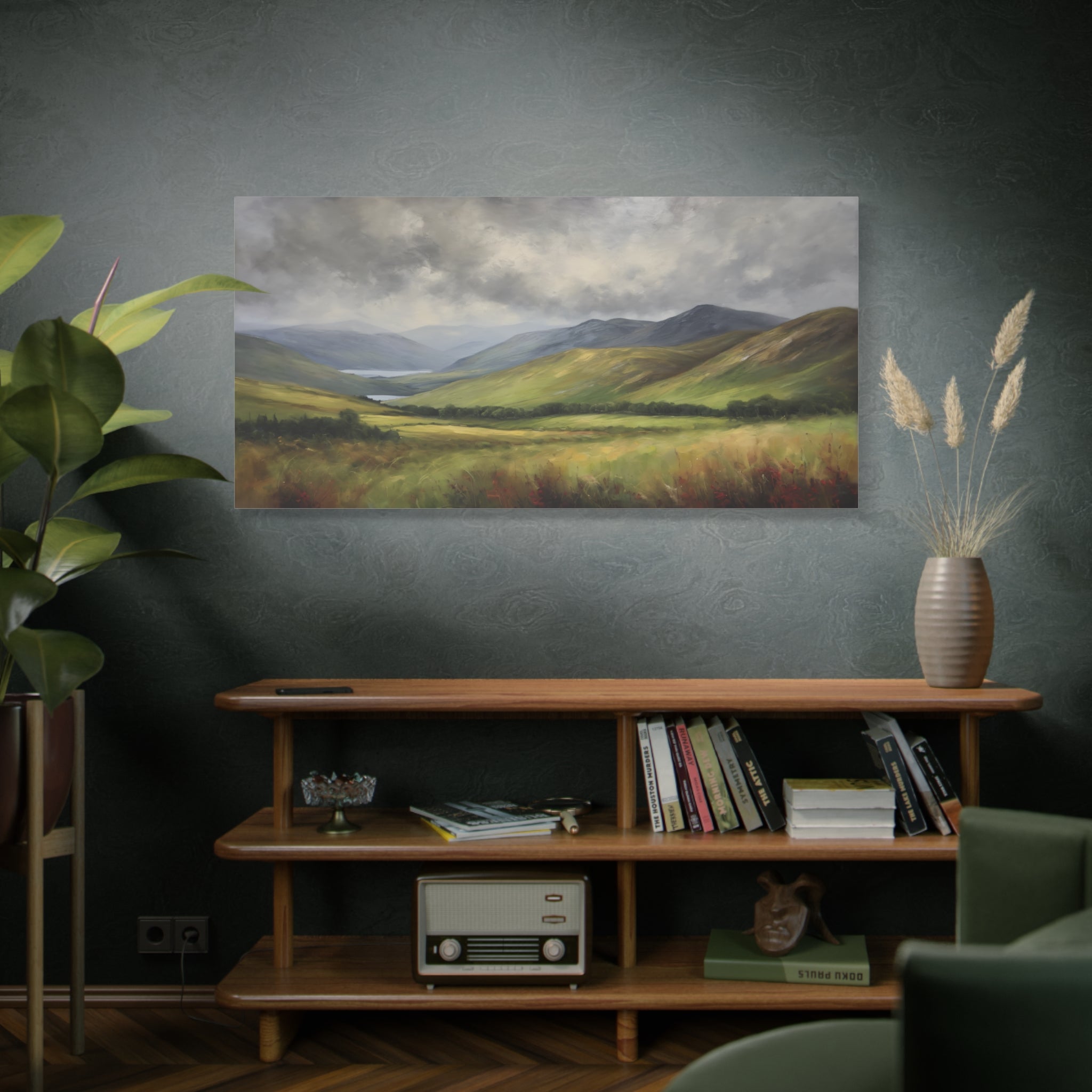 Scottish Highlands Oil Painting Print – Highland Mountain Landscape Wall Art