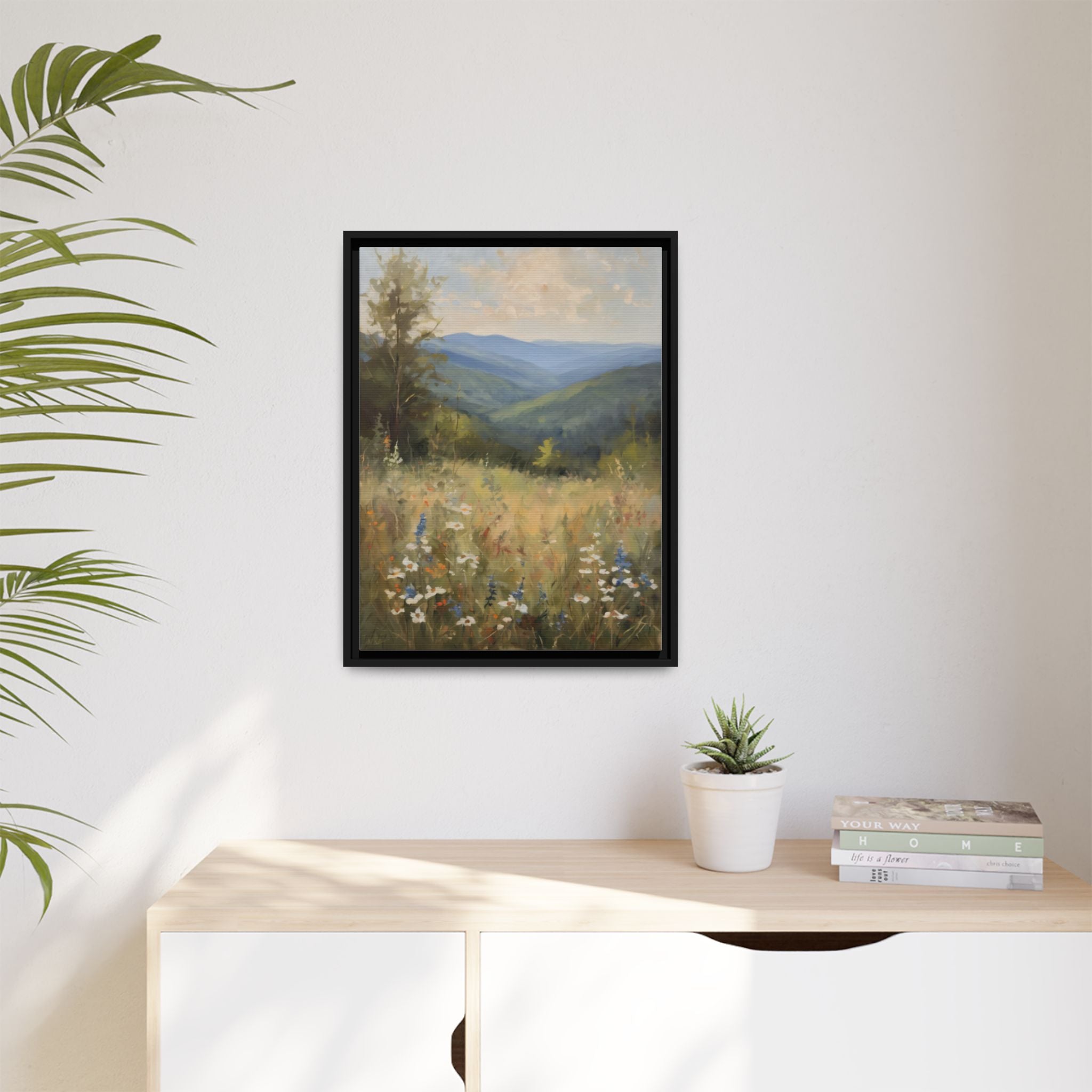 Blue Ridge Mountains Oil Painting, North Carolina Landscape Canvas, Appalachian Wall Art, Mountain Wildflowers Decor
