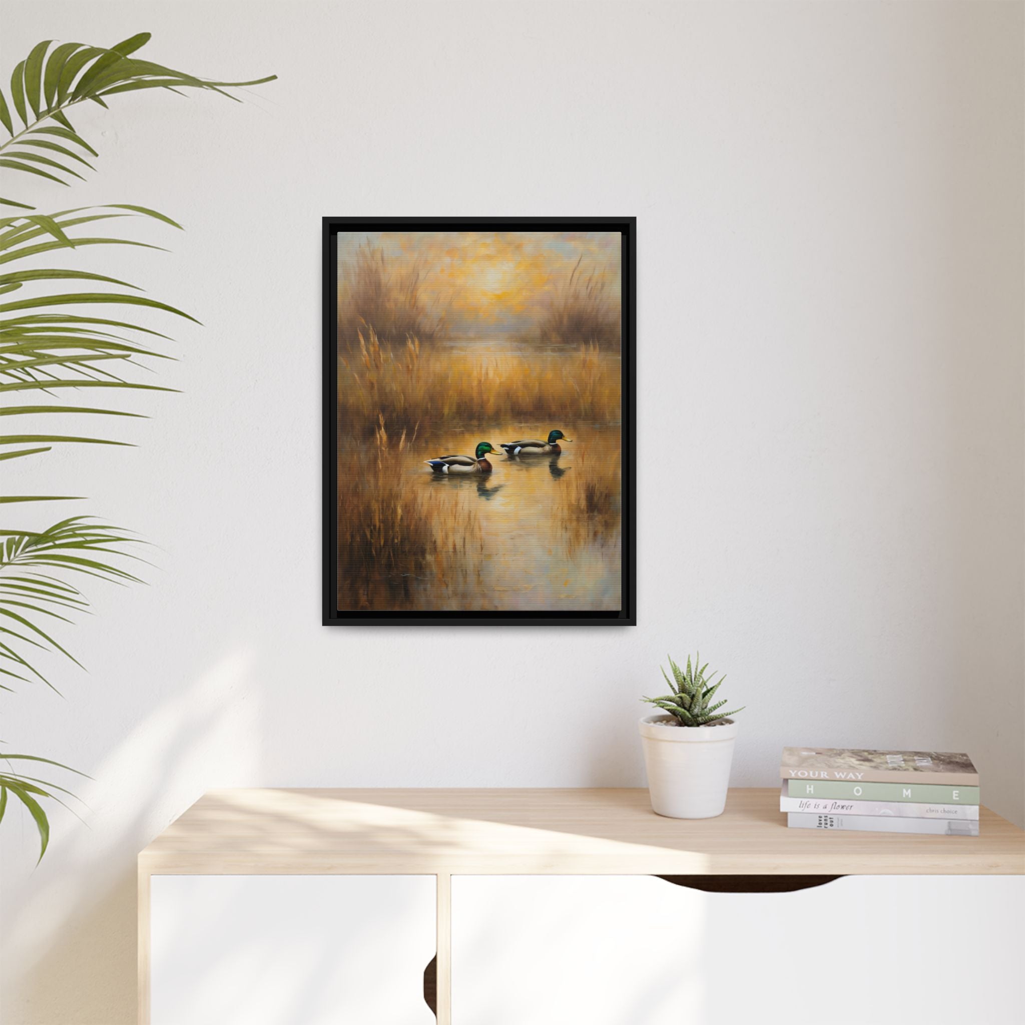 Mallard Ducks Oil Painting Print – Vintage Woodland Cabin Wall Art