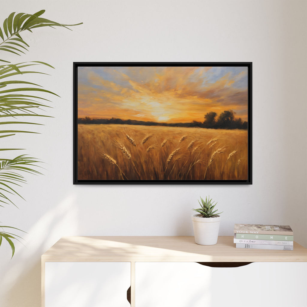 Golden Wheat Field Oil Painting Print – Rustic Farm Landscape Wall Art