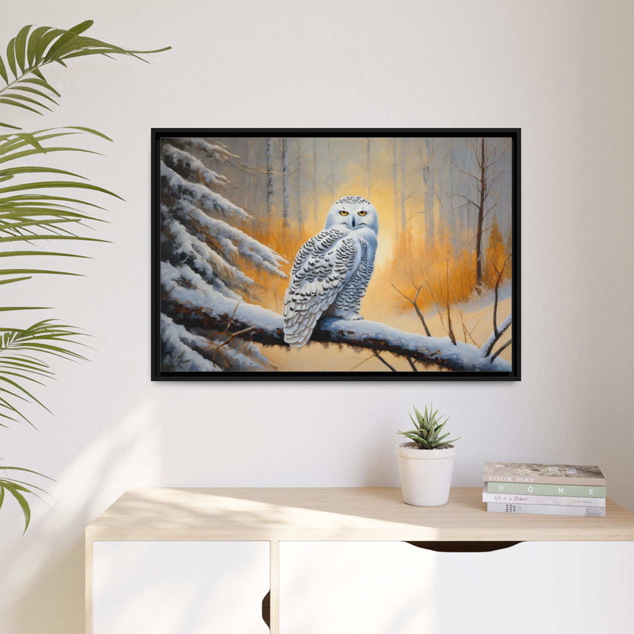 Snowy Owl Oil Painting Print – Winter Forest Wildlife Wall Art