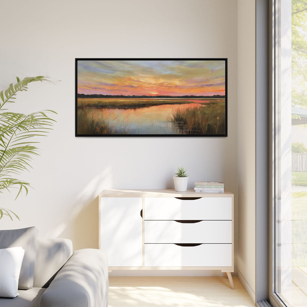 Salt Marsh Oil Painting Print – Tranquil Sunset Landscape Wall Art