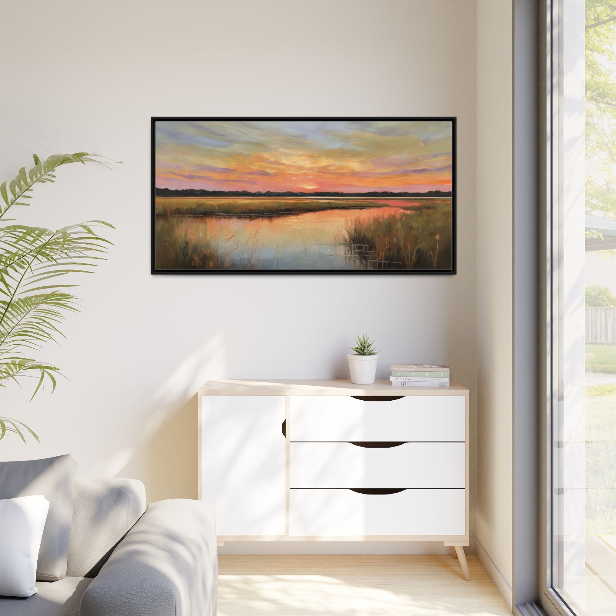 Salt Marsh Oil Painting Print – Tranquil Sunset Landscape Wall Art