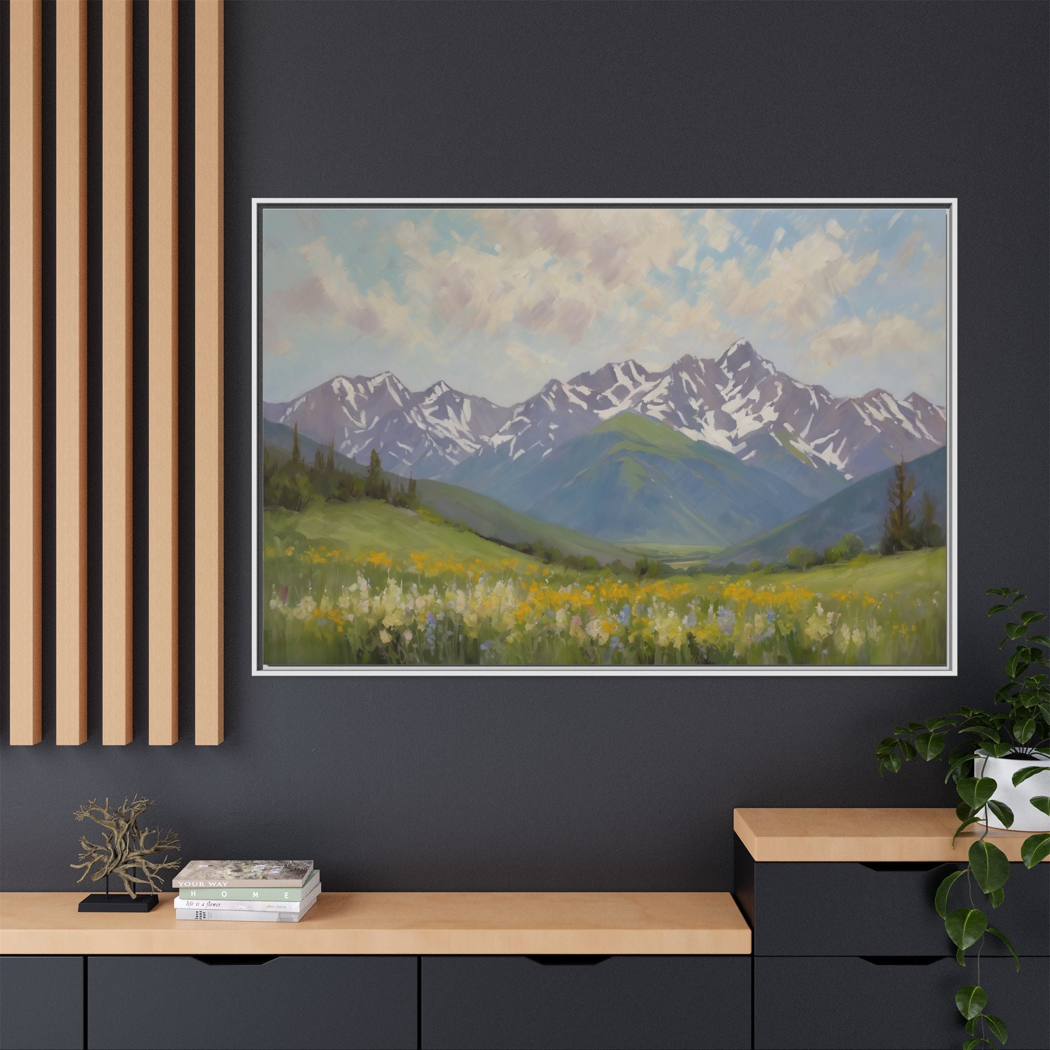 Wasatch Mountains Oil Painting Print – Utah Wildflower Mountain Landscape Wall Art