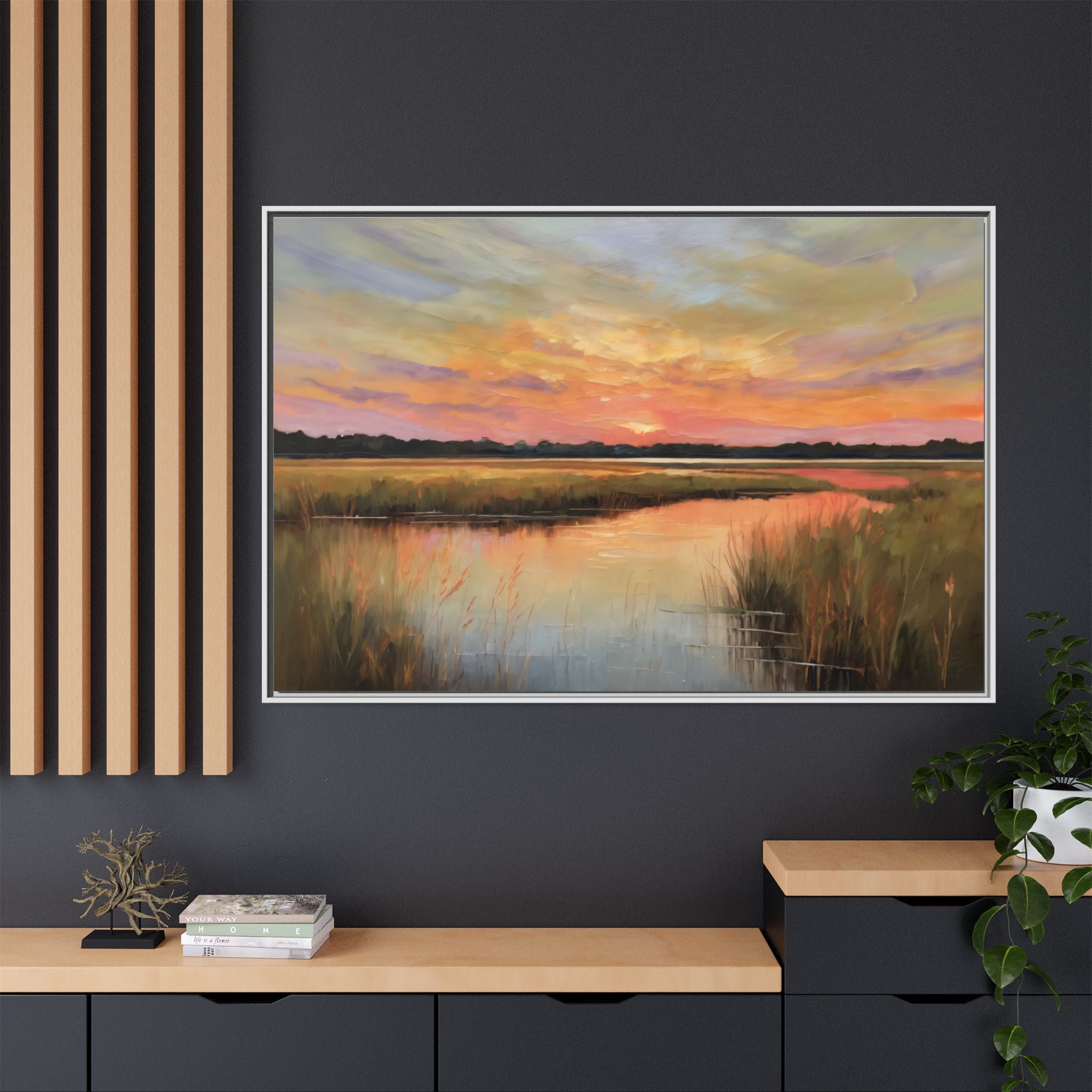 Salt Marsh Oil Painting Print – Tranquil Sunset Landscape Wall Art