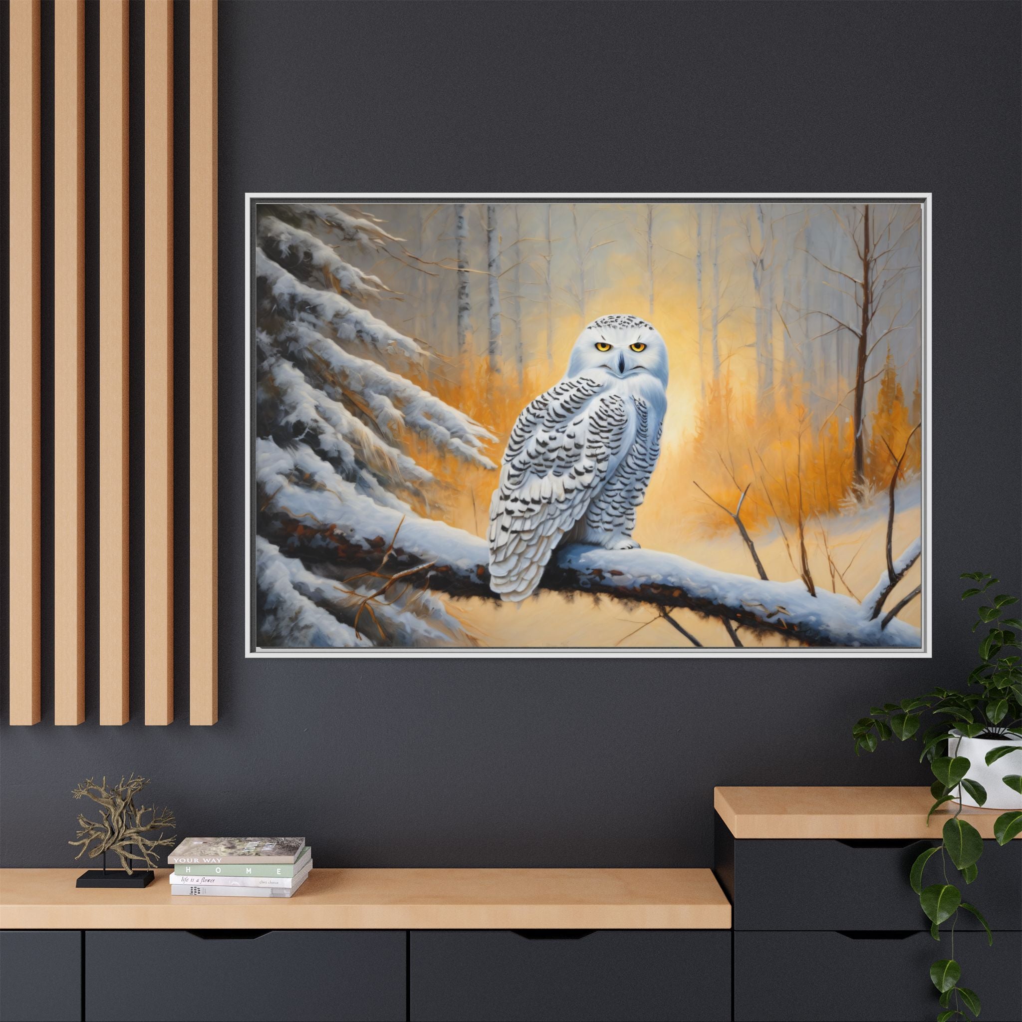 Snowy Owl Oil Painting Print – Winter Forest Wildlife Wall Art