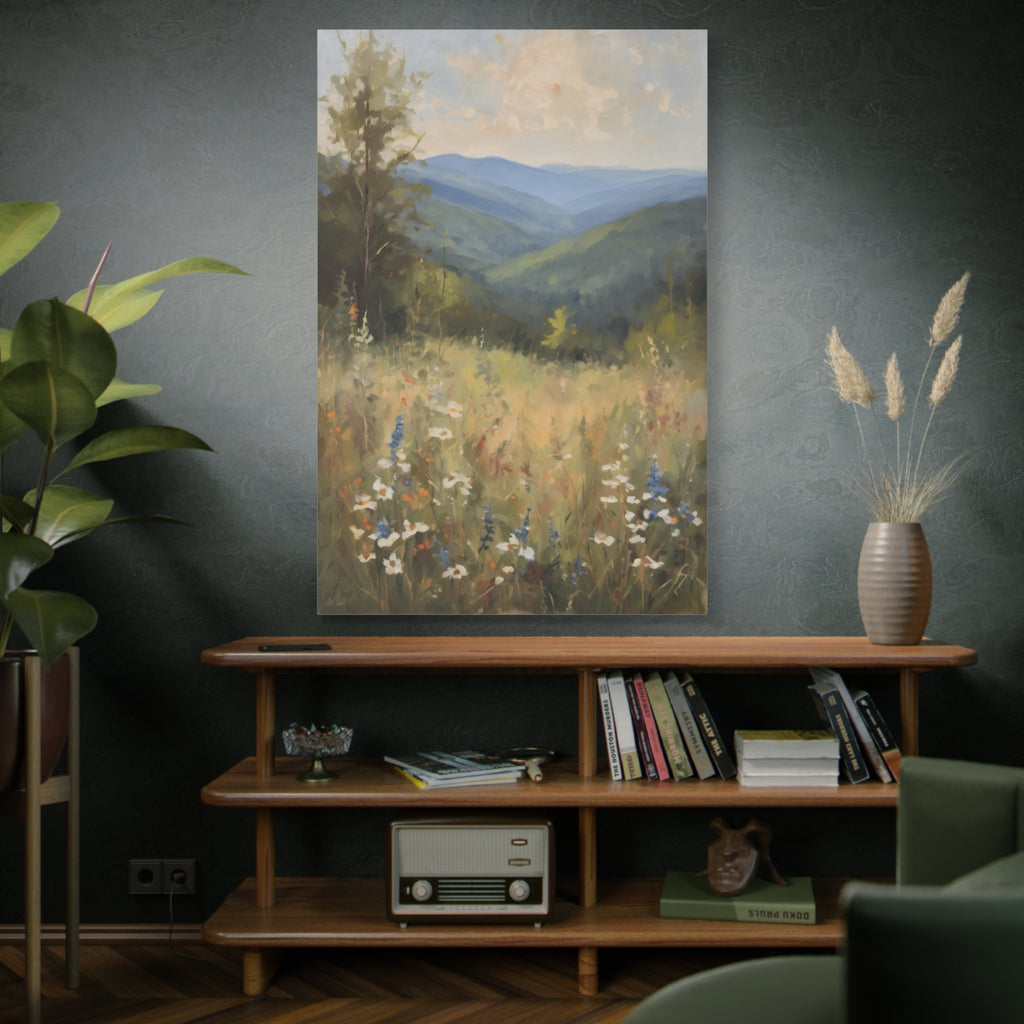 Blue Ridge Mountains Oil Painting, North Carolina Landscape Canvas, Appalachian Wall Art, Mountain Wildflowers Decor