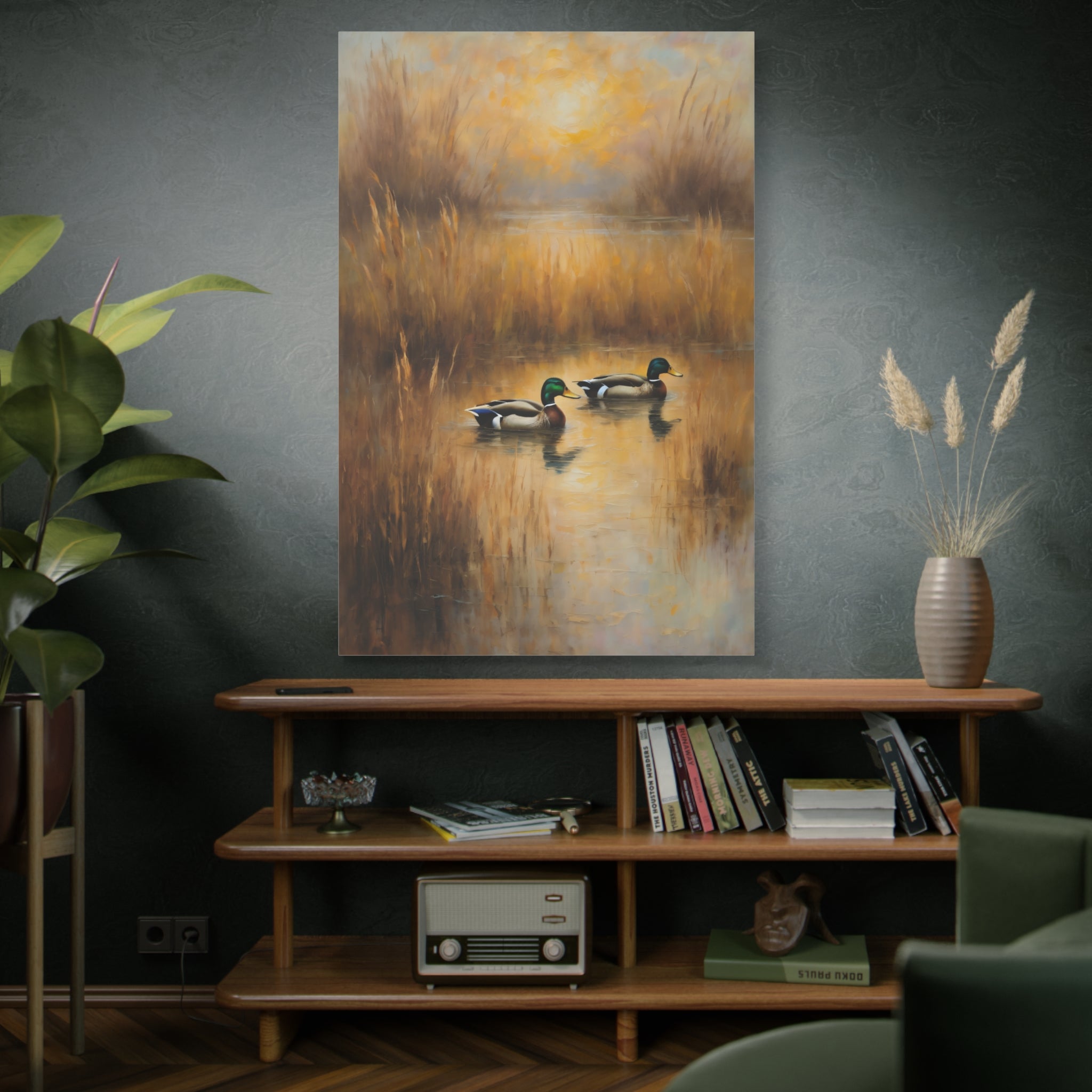 Mallard Ducks Oil Painting Print – Vintage Woodland Cabin Wall Art