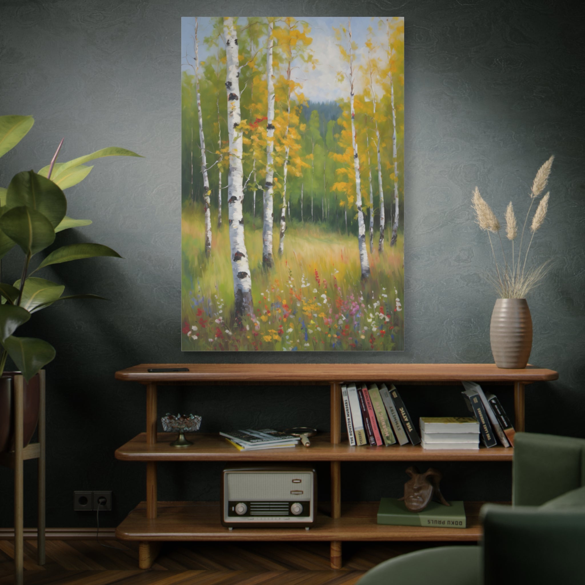 Birch Forest Oil Painting Print, Spring Woodland Canvas Decor