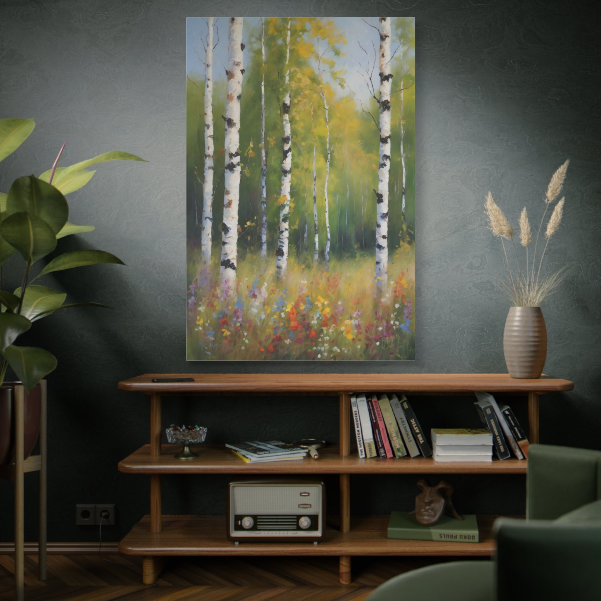 Birch Forest Oil Painting Print, Spring Woodland Canvas Decor