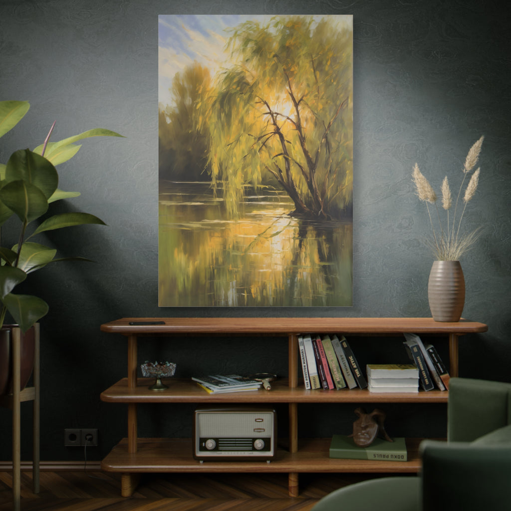 Willow Tree Oil Painting Print – Rustic Countryside Landscape Wall Art