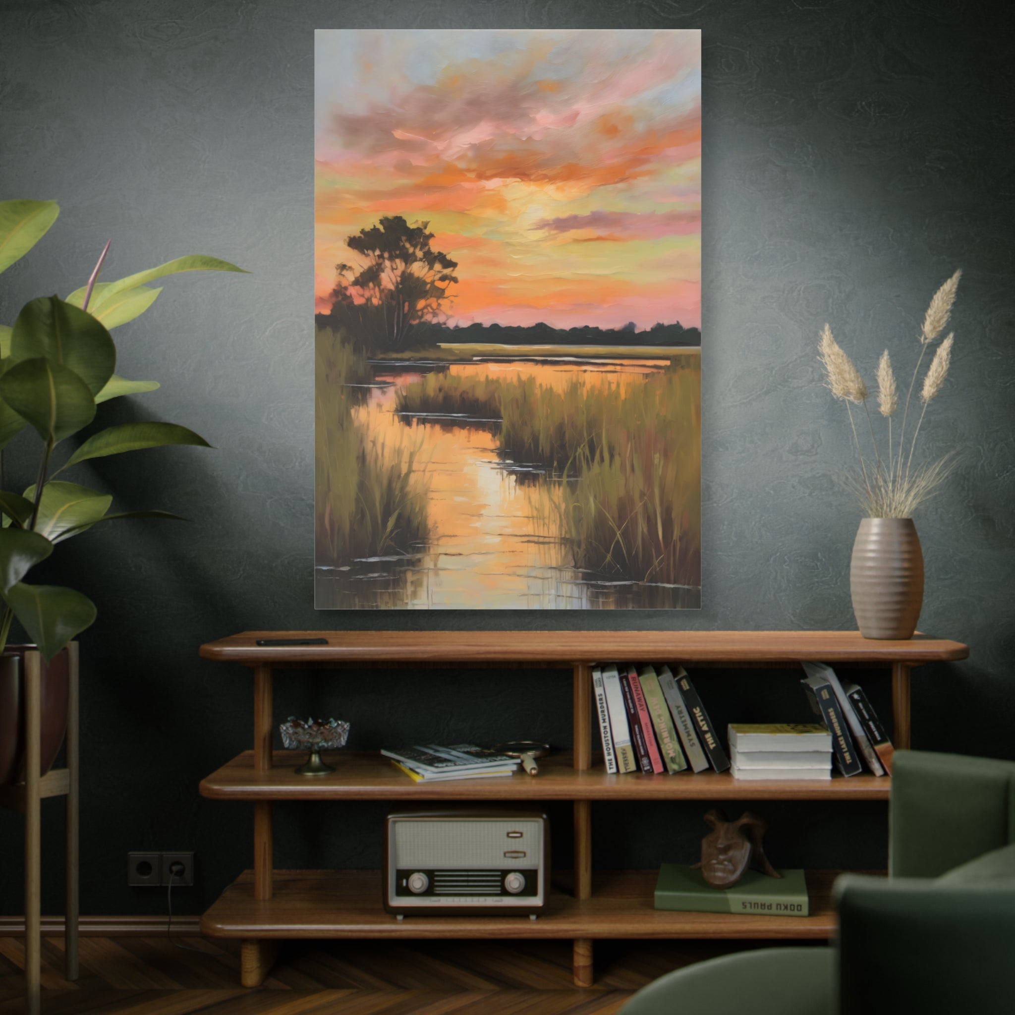 Salt Marsh Oil Painting Print – Lowcountry Sunset Landscape Wall Art