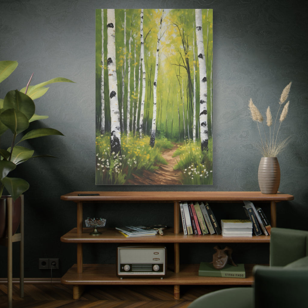 Birch Forest Oil Painting Print – Silver Birch Woodland Landscape Wall Art
