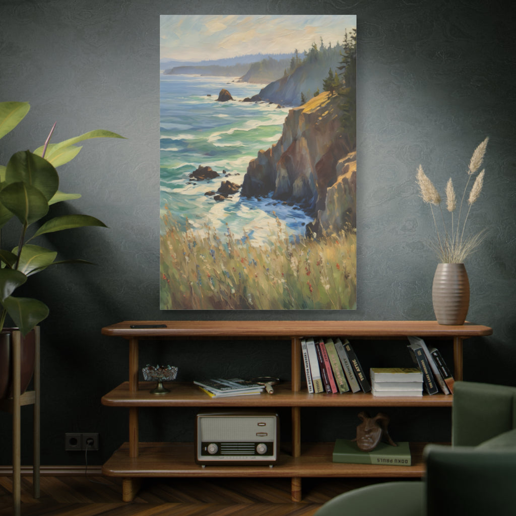 Pacific Northwest Oil Painting Print – Oregon Coastal Seascape Landscape Wall Art