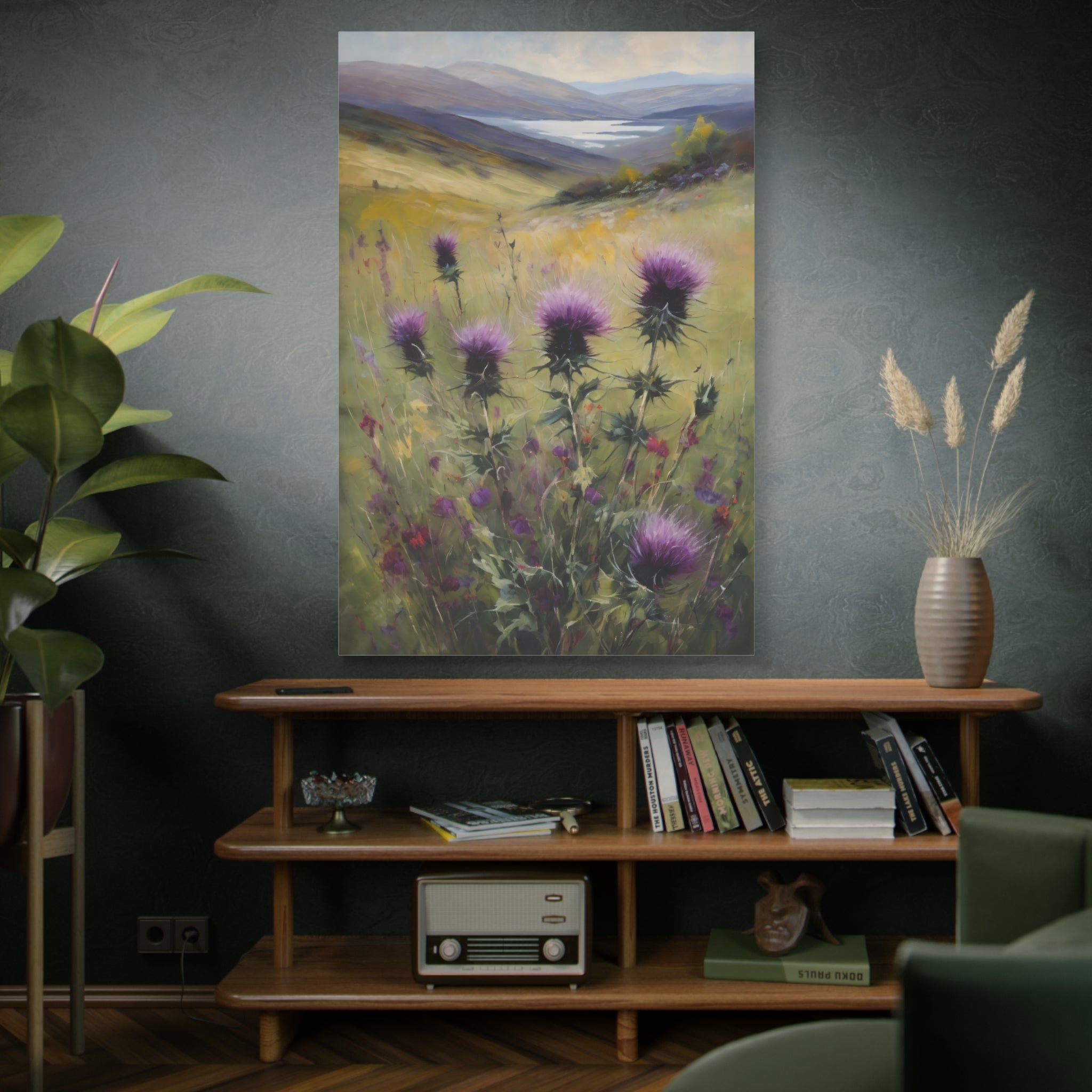 Scottish Highlands Thistle Oil Painting Print – Isle of Skye Wildflower Landscape Wall Art
