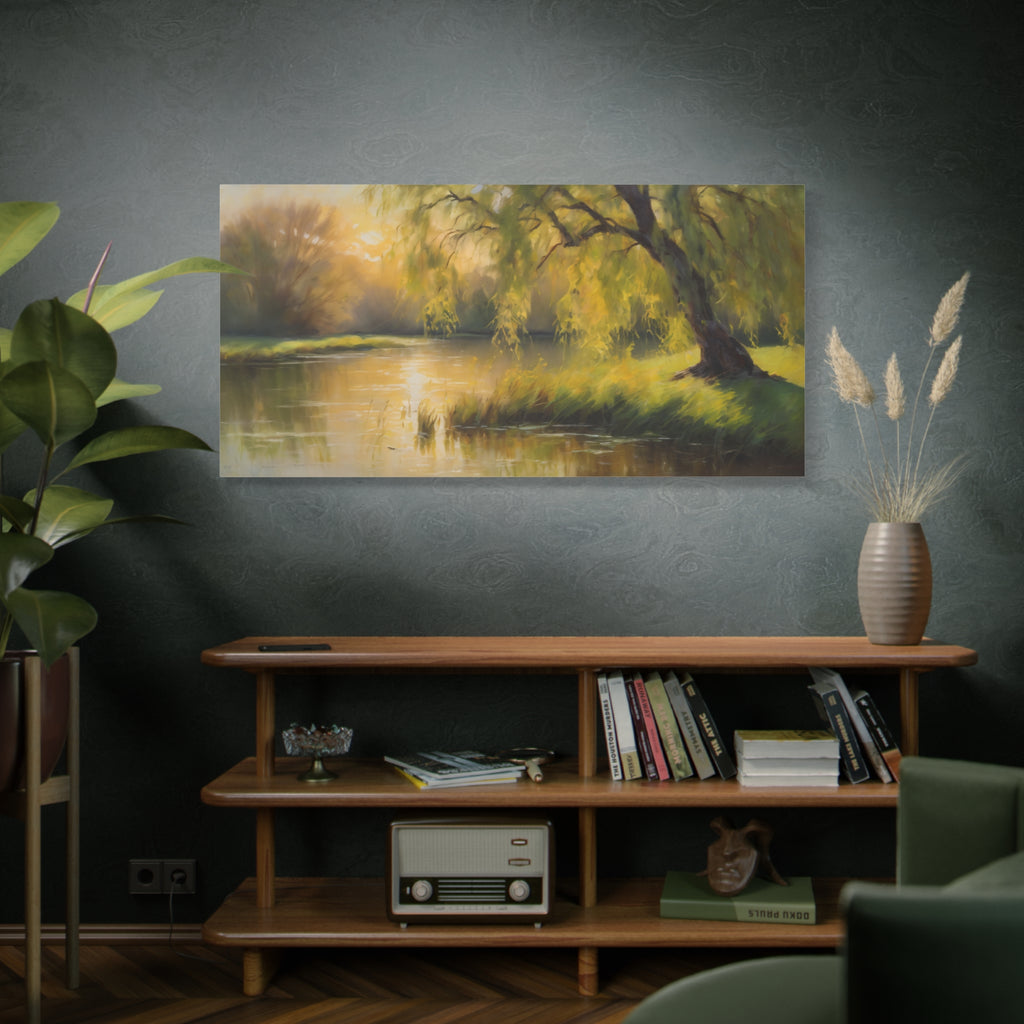 Willow Tree Oil Painting Print – Rustic Countryside Landscape Wall Art