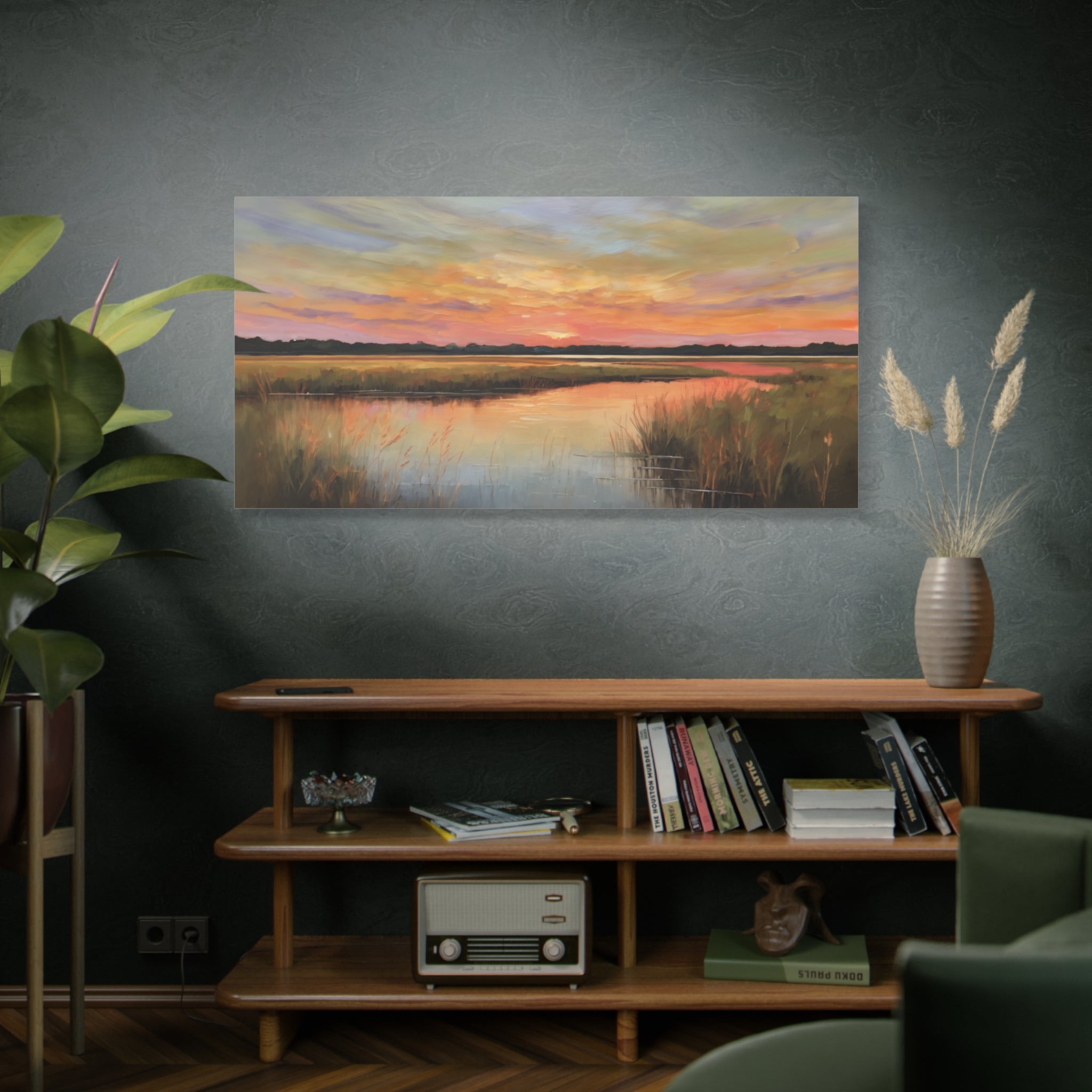 Salt Marsh Oil Painting Print – Tranquil Sunset Landscape Wall Art