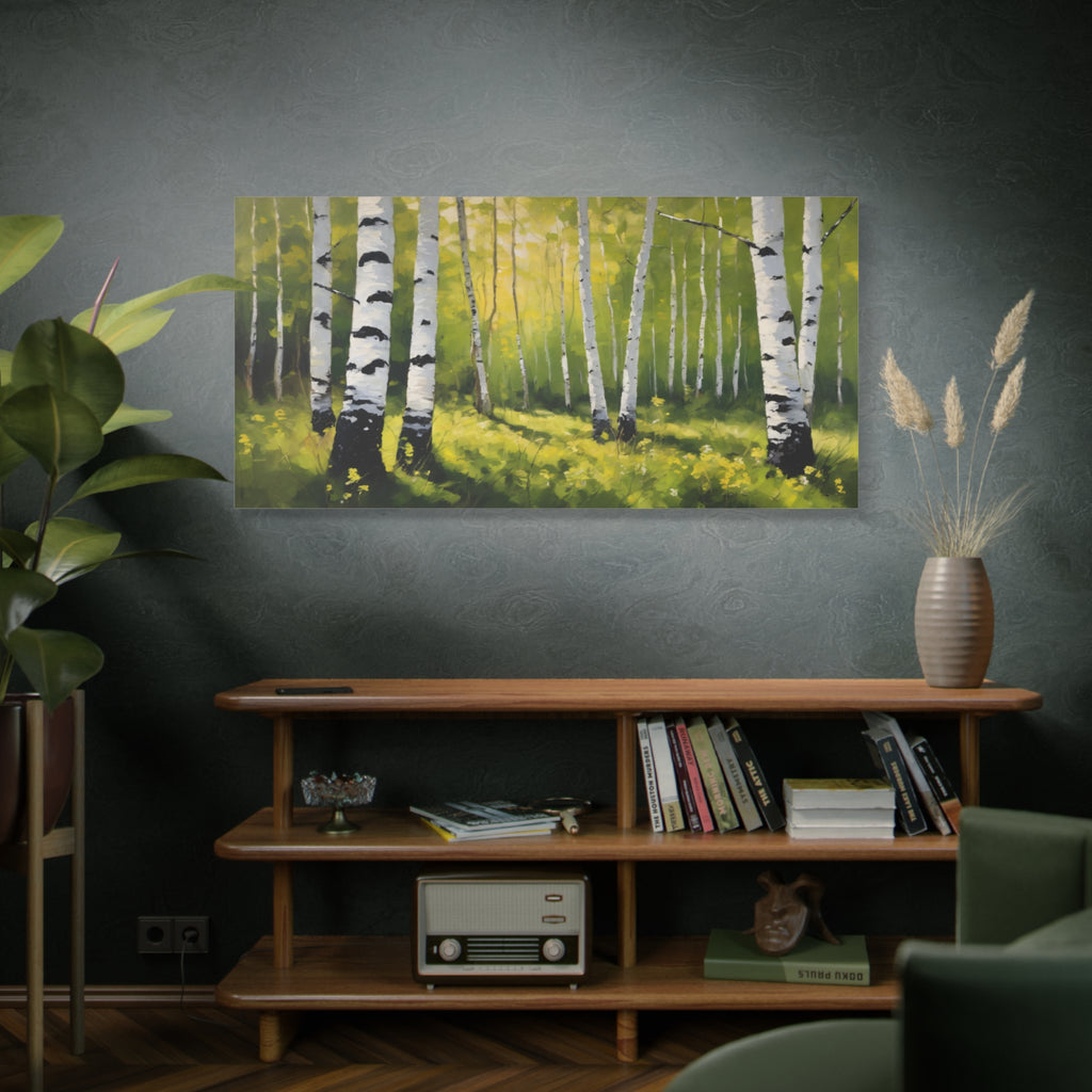 Spring Forest Oil Painting Print, Silver Birch Trees Landscape Canvas Decor