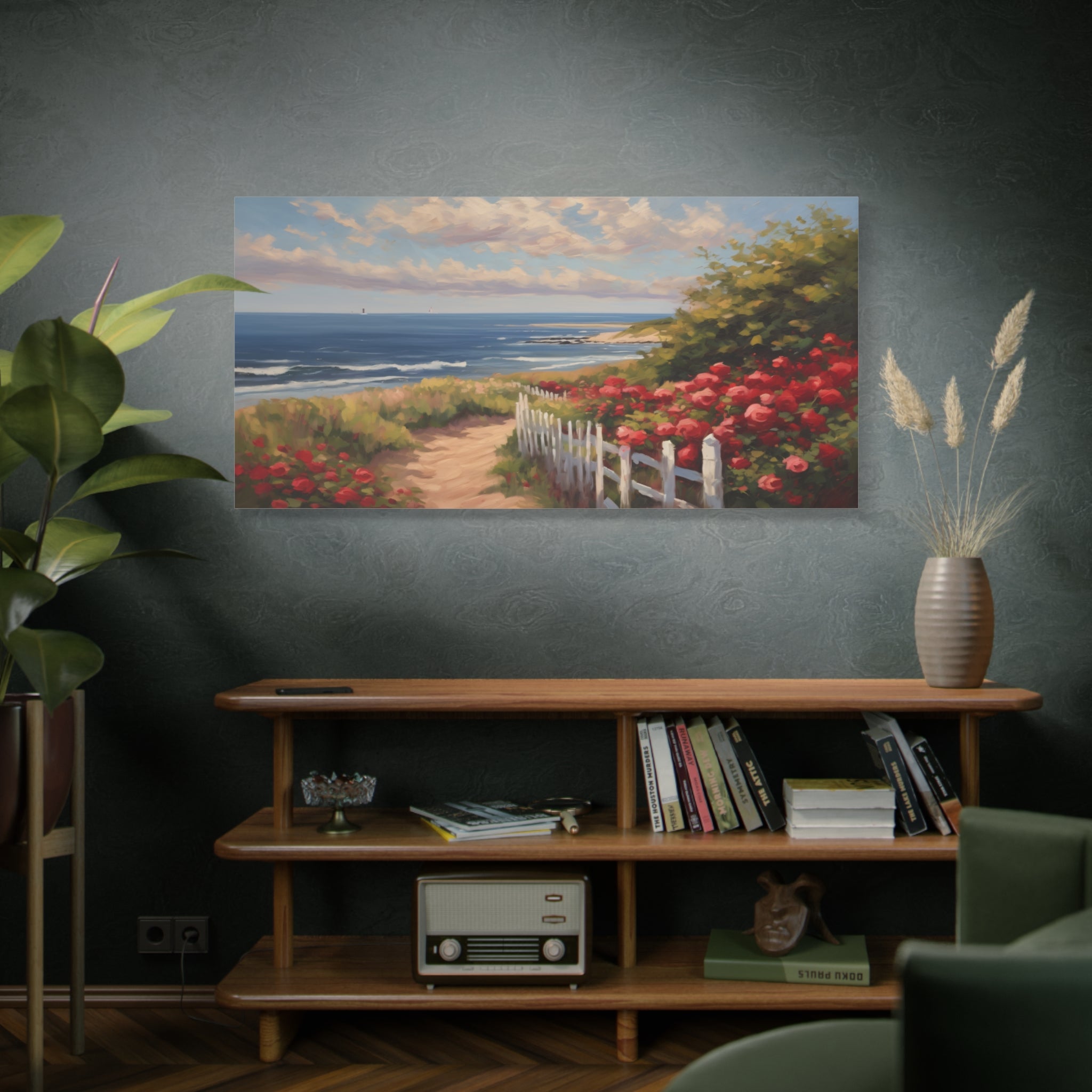 Cape Cod Oil Painting Print – Coastal Rose Beach Landscape Wall Art