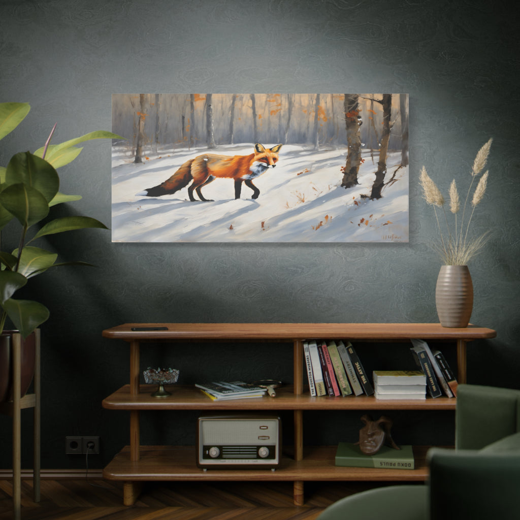 Red Fox Oil Painting Print – Winter Forest Wildlife Landscape Wall Art