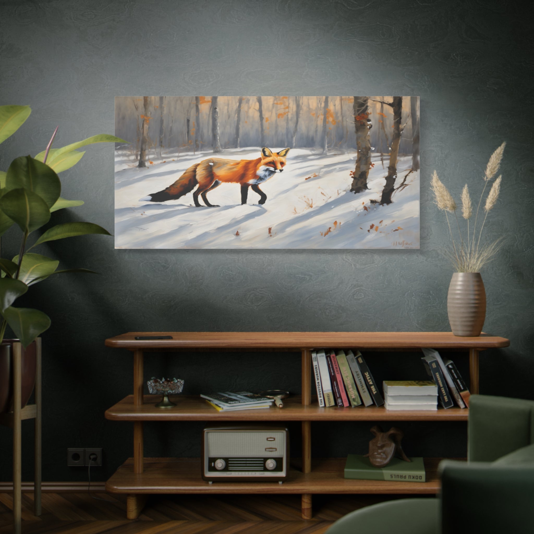 Red Fox Oil Painting Print – Winter Forest Wildlife Landscape Wall Art