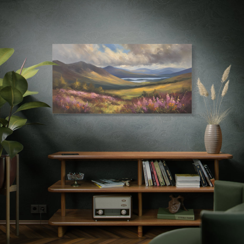 Scottish Highlands Oil Painting Print – Floral Highland Mountain Landscape Wall Art