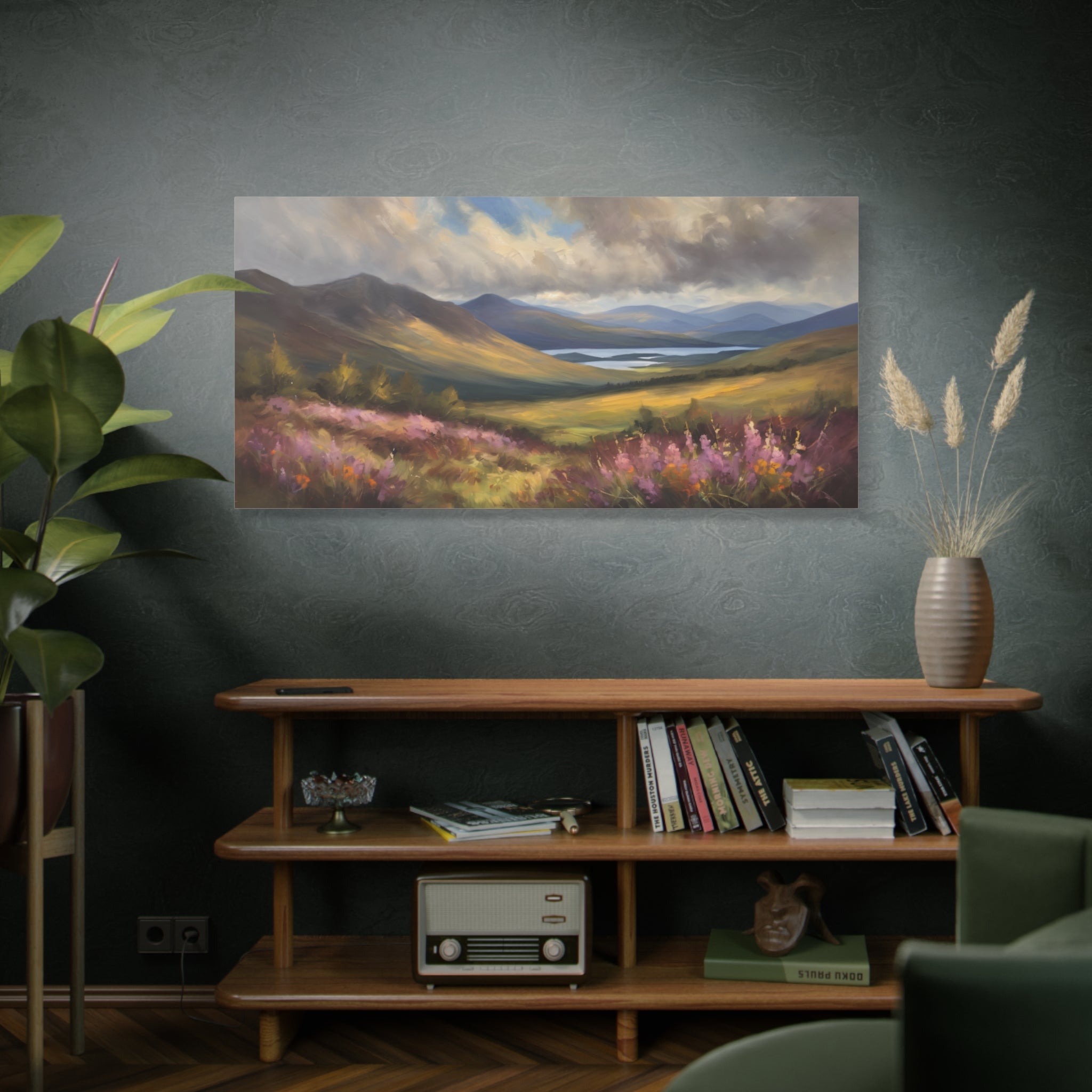 Scottish Highlands Oil Painting Print – Floral Highland Mountain Landscape Wall Art