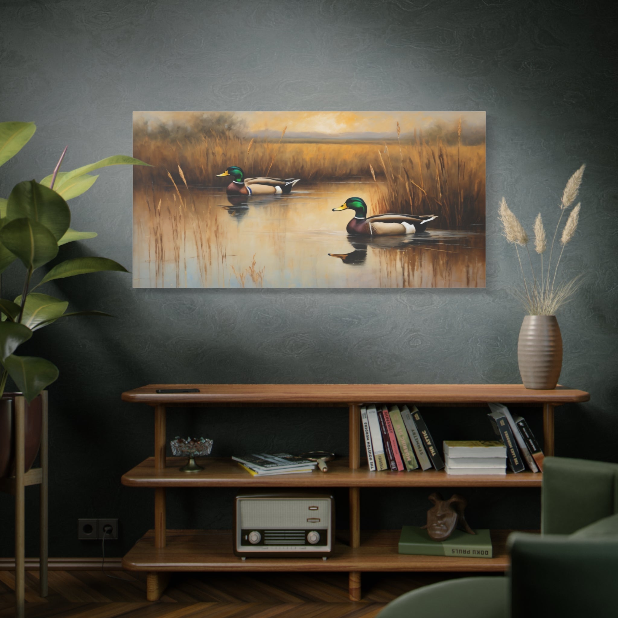 Mallard Ducks Oil Painting Print – Vintage Woodland Cabin Wall Art
