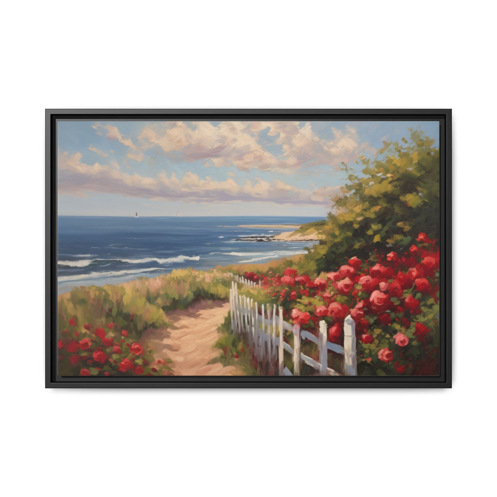 Cape Cod Oil Painting Print – Coastal Rose Beach Landscape Wall Art