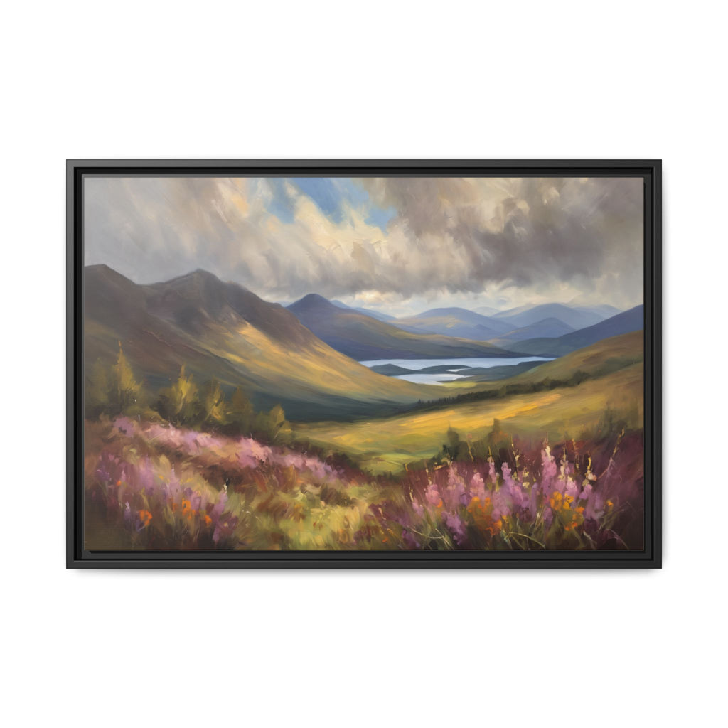 Scottish Highlands Oil Painting Print – Floral Highland Mountain Landscape Wall Art