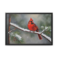 Red Cardinal Oil Painting Print – Snowy Winter Wildlife Wall Art