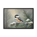 Chickadee Bird Oil Painting Print – Winter Pine Wildlife Wall Art