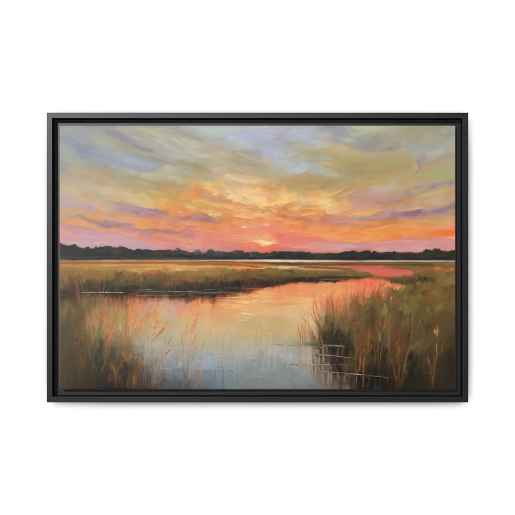 Salt Marsh Oil Painting Print – Tranquil Sunset Landscape Wall Art