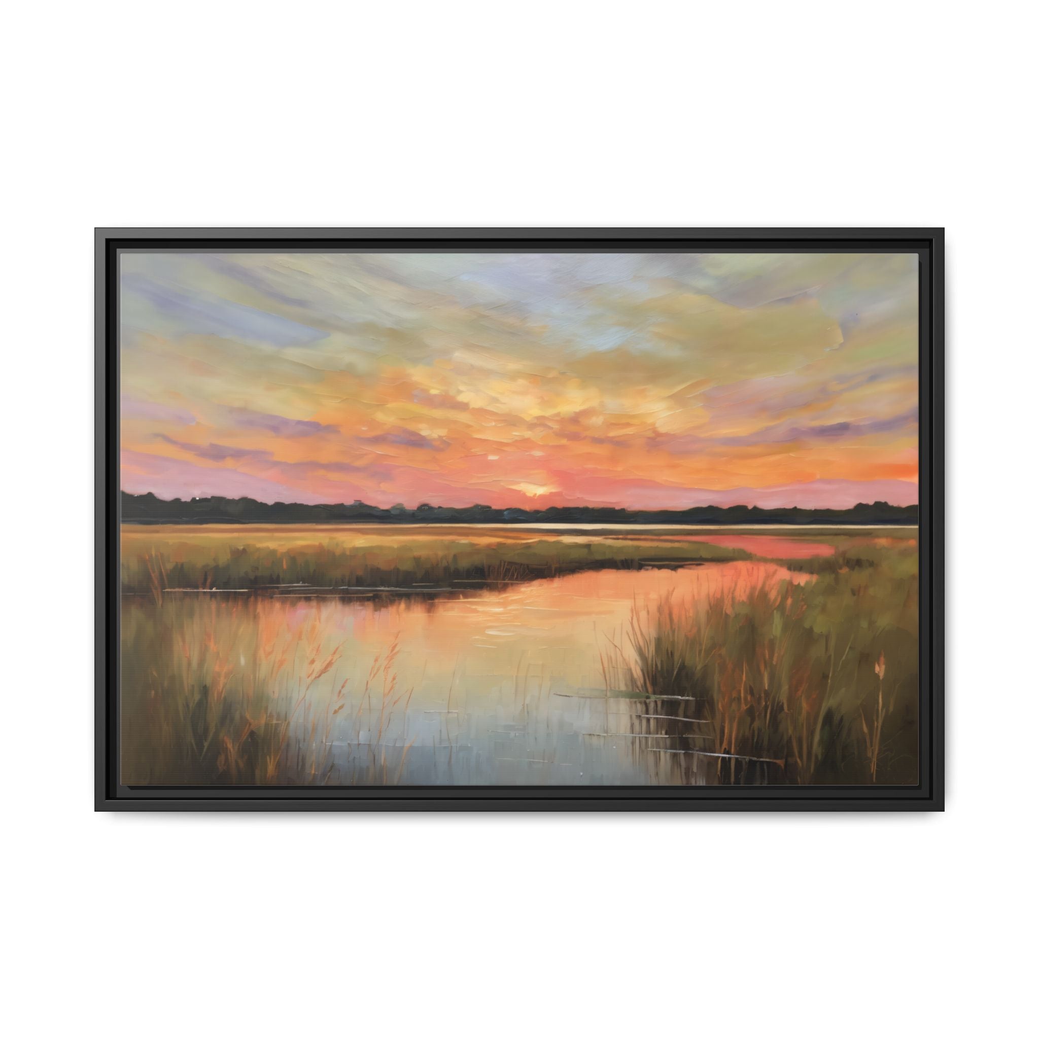 Salt Marsh Oil Painting Print – Tranquil Sunset Landscape Wall Art