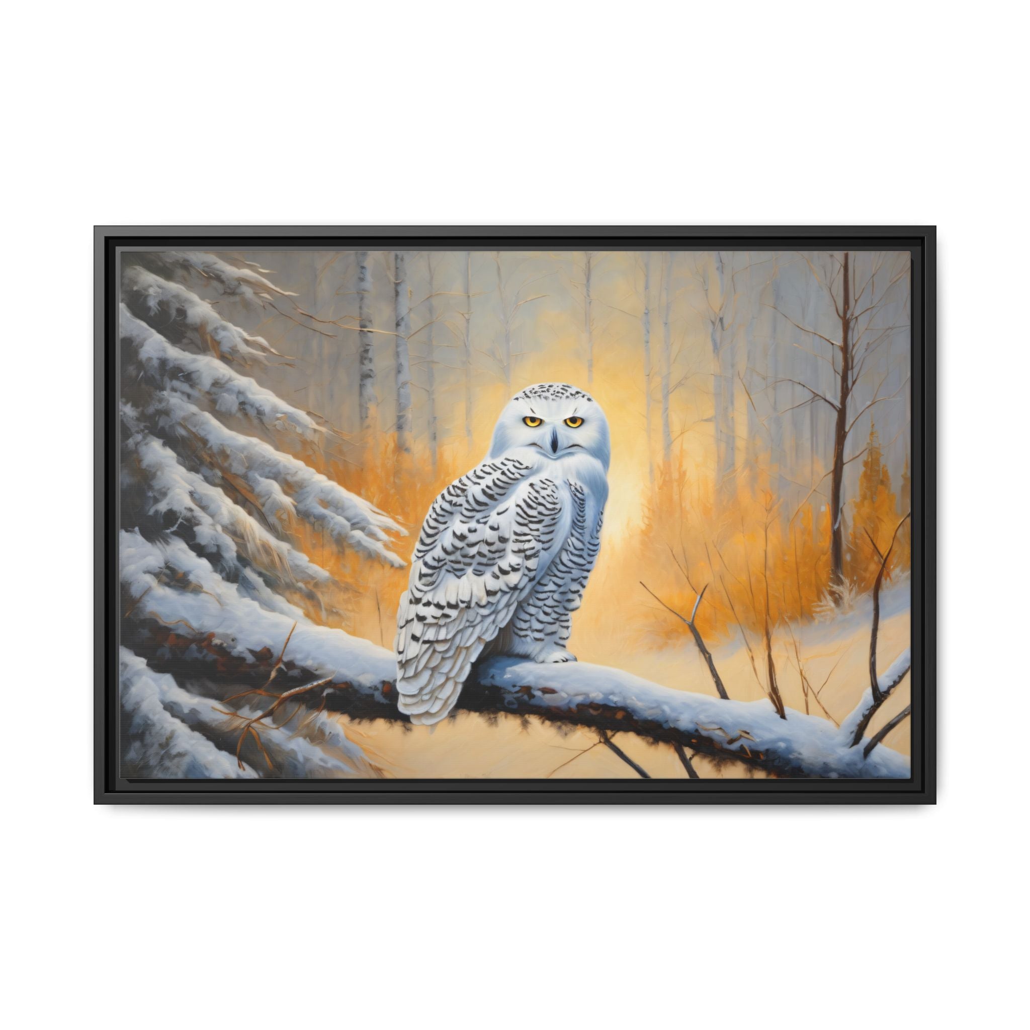 Snowy Owl Oil Painting Print – Winter Forest Wildlife Wall Art