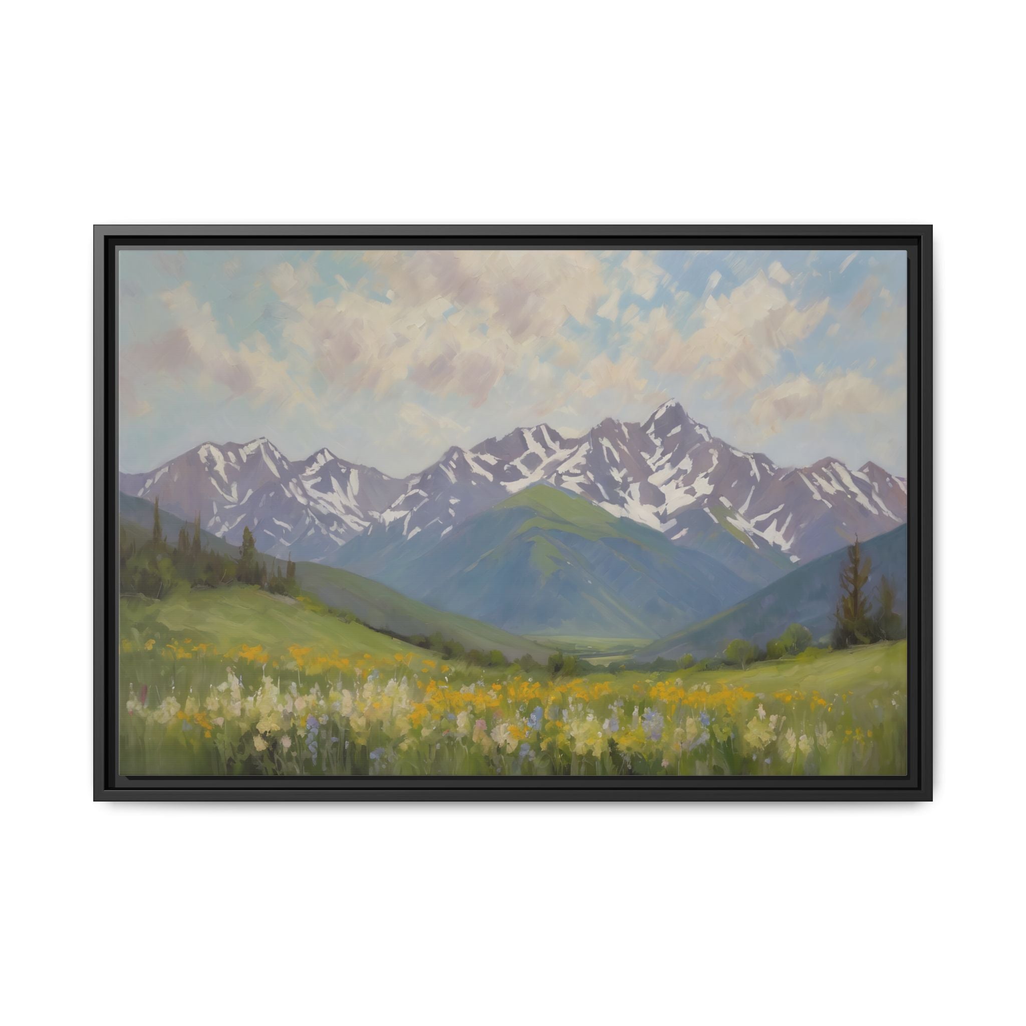 Wasatch Mountains Oil Painting Print – Utah Wildflower Mountain Landscape Wall Art