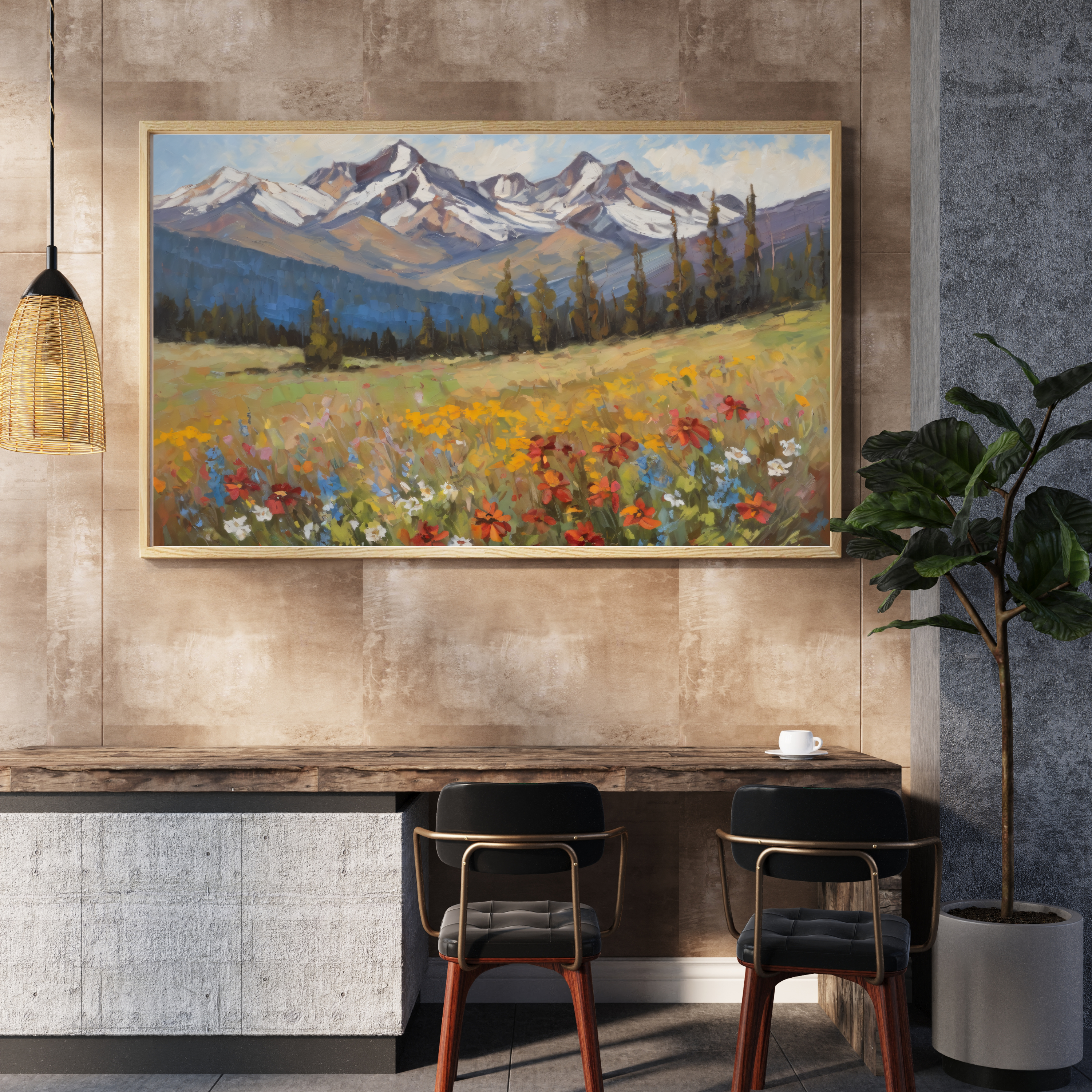 Wasatch Mountains Oil Painting Print – Utah Wildflower Mountain Landscape Wall Art